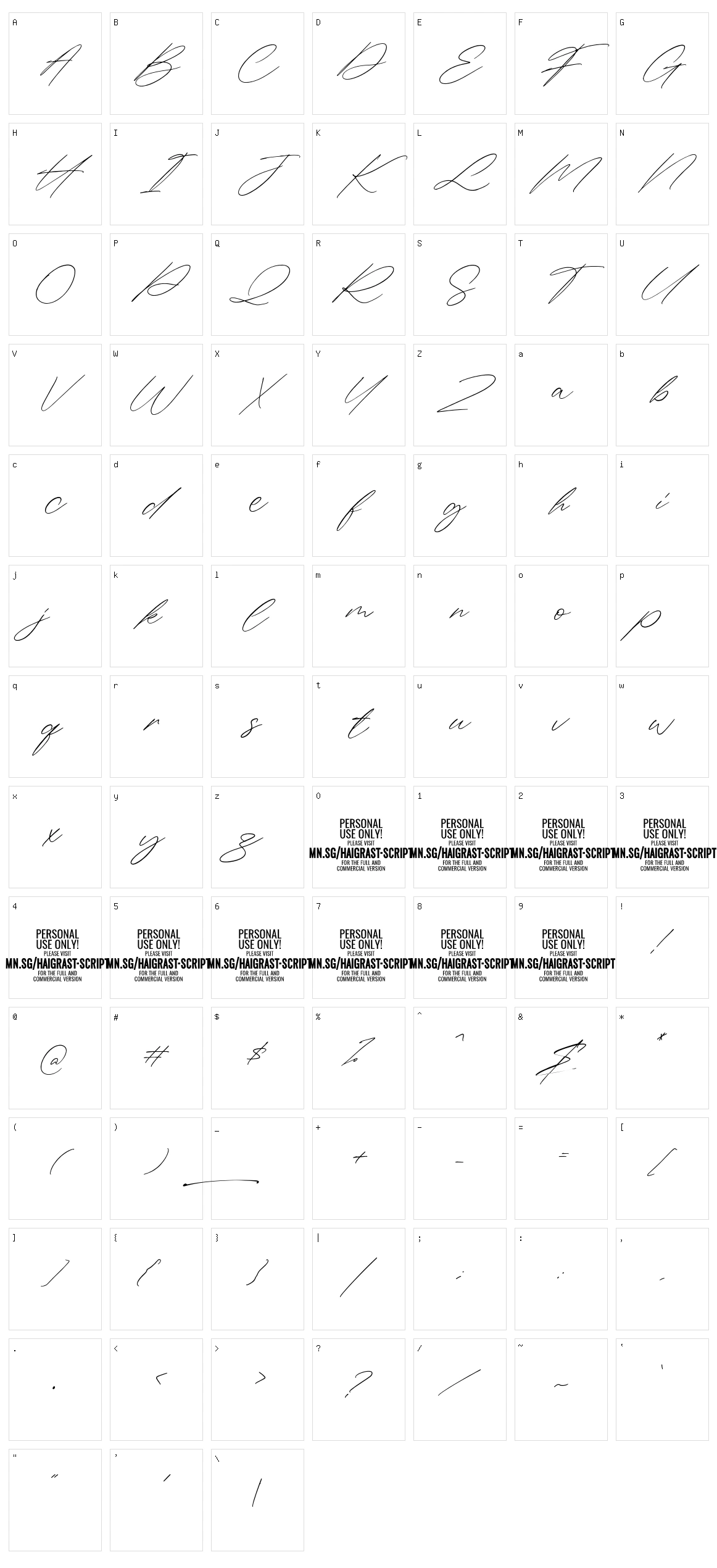Haigrast Script Character Set
