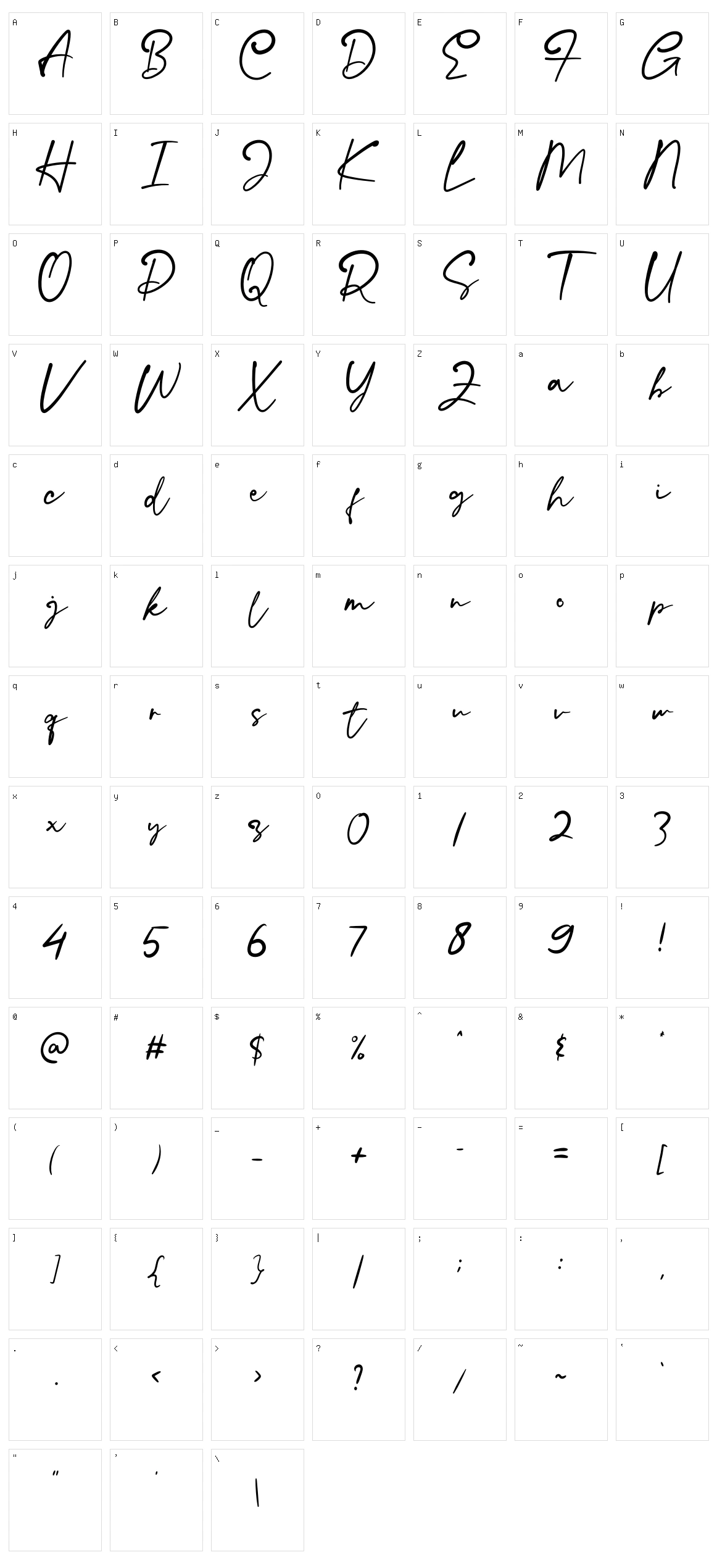 Hallo Schatz Script Character Set