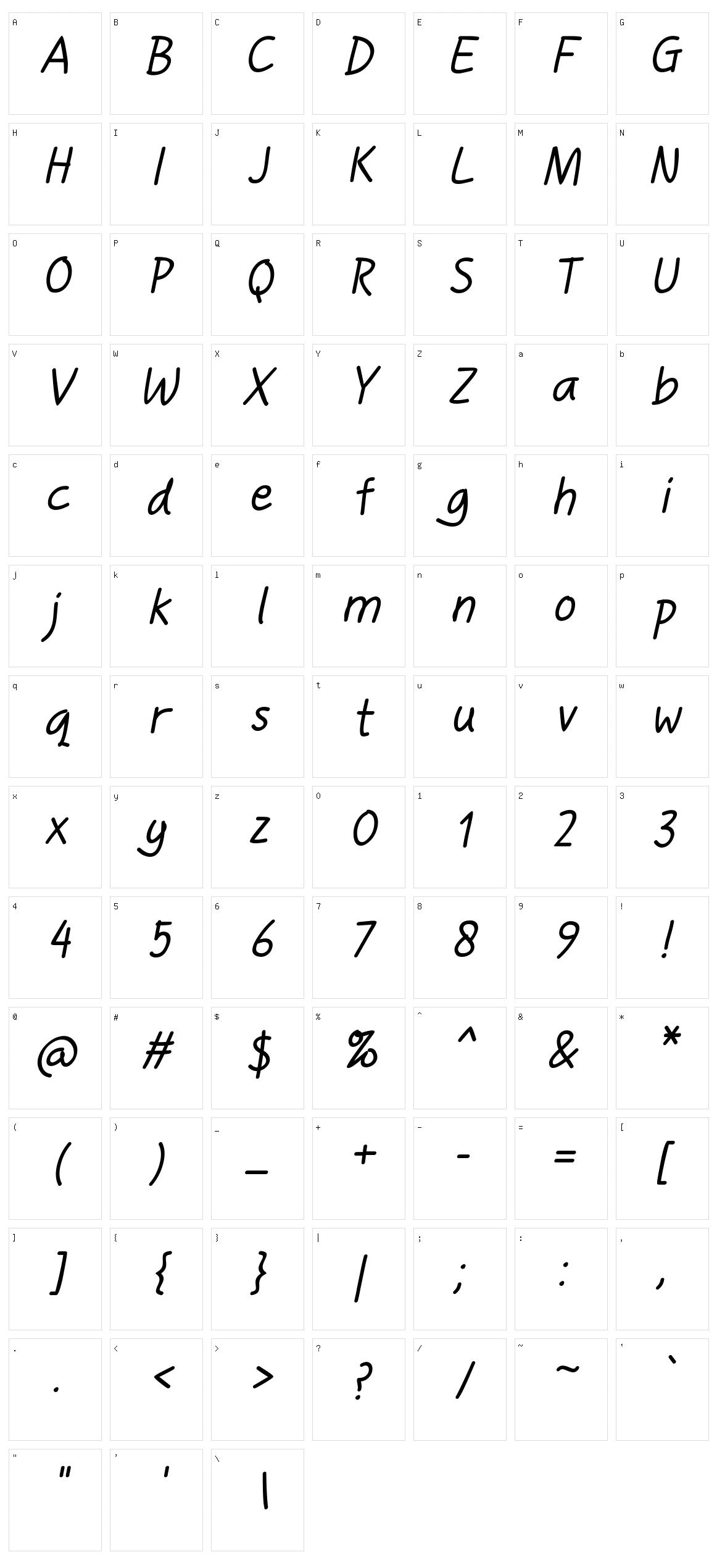 Handgley Character Set