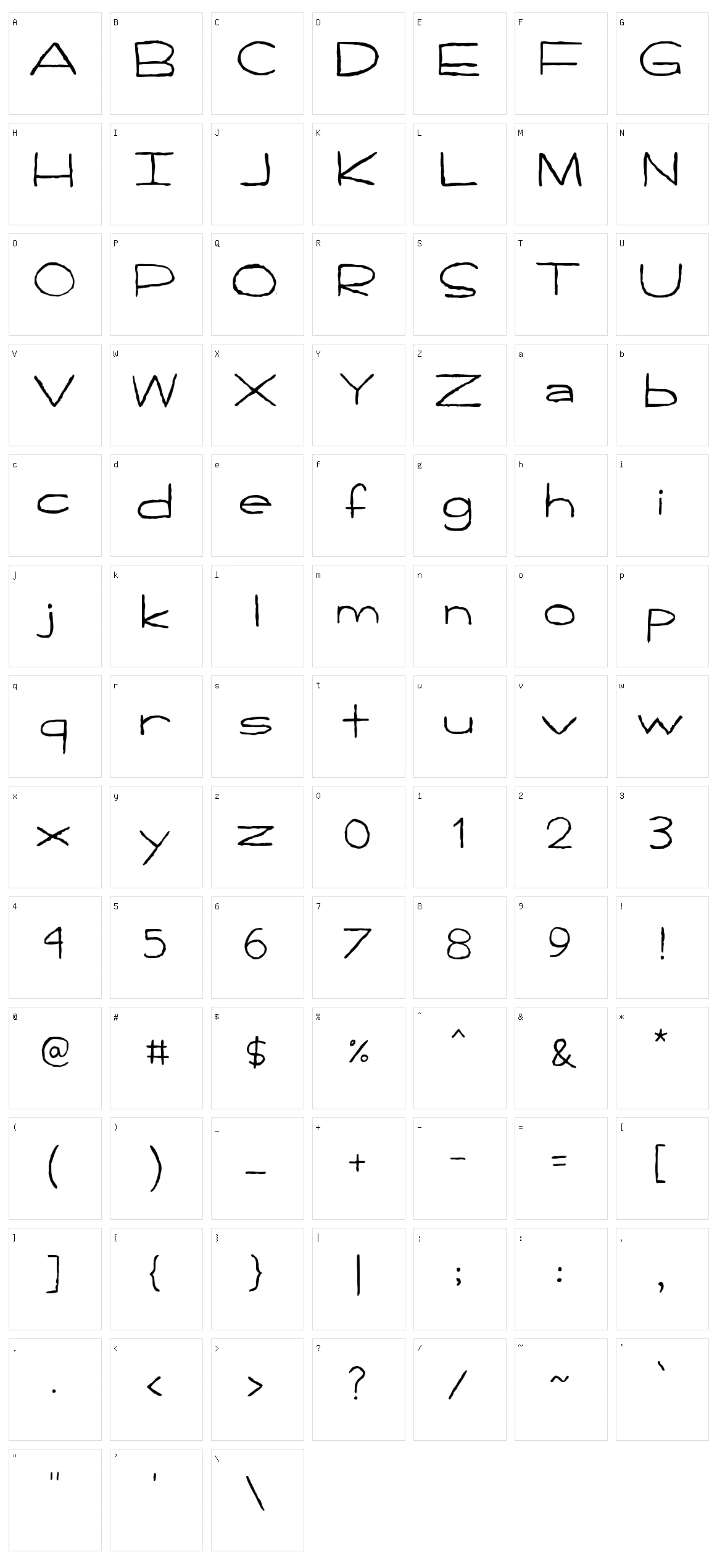 Handpen Character Set