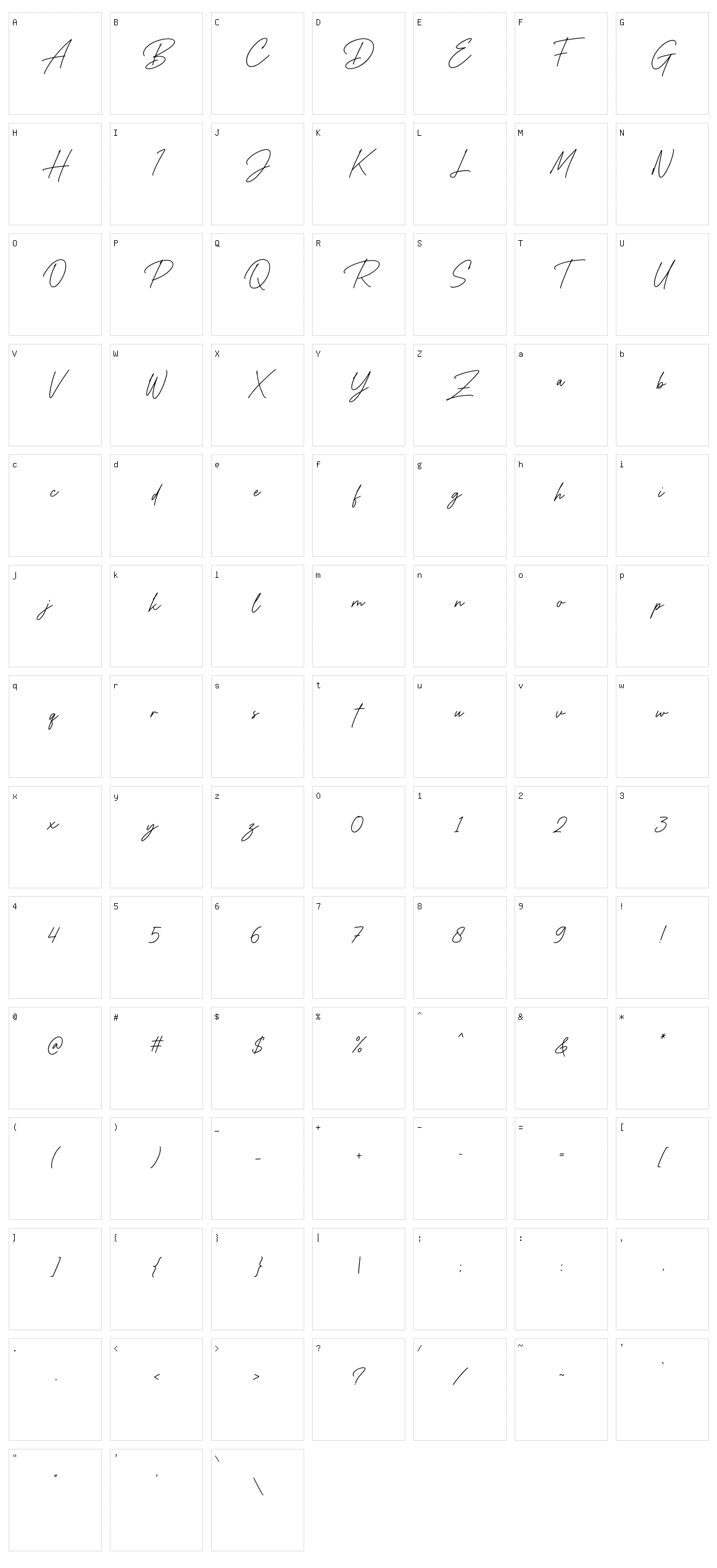 Handsta Signature Character Set