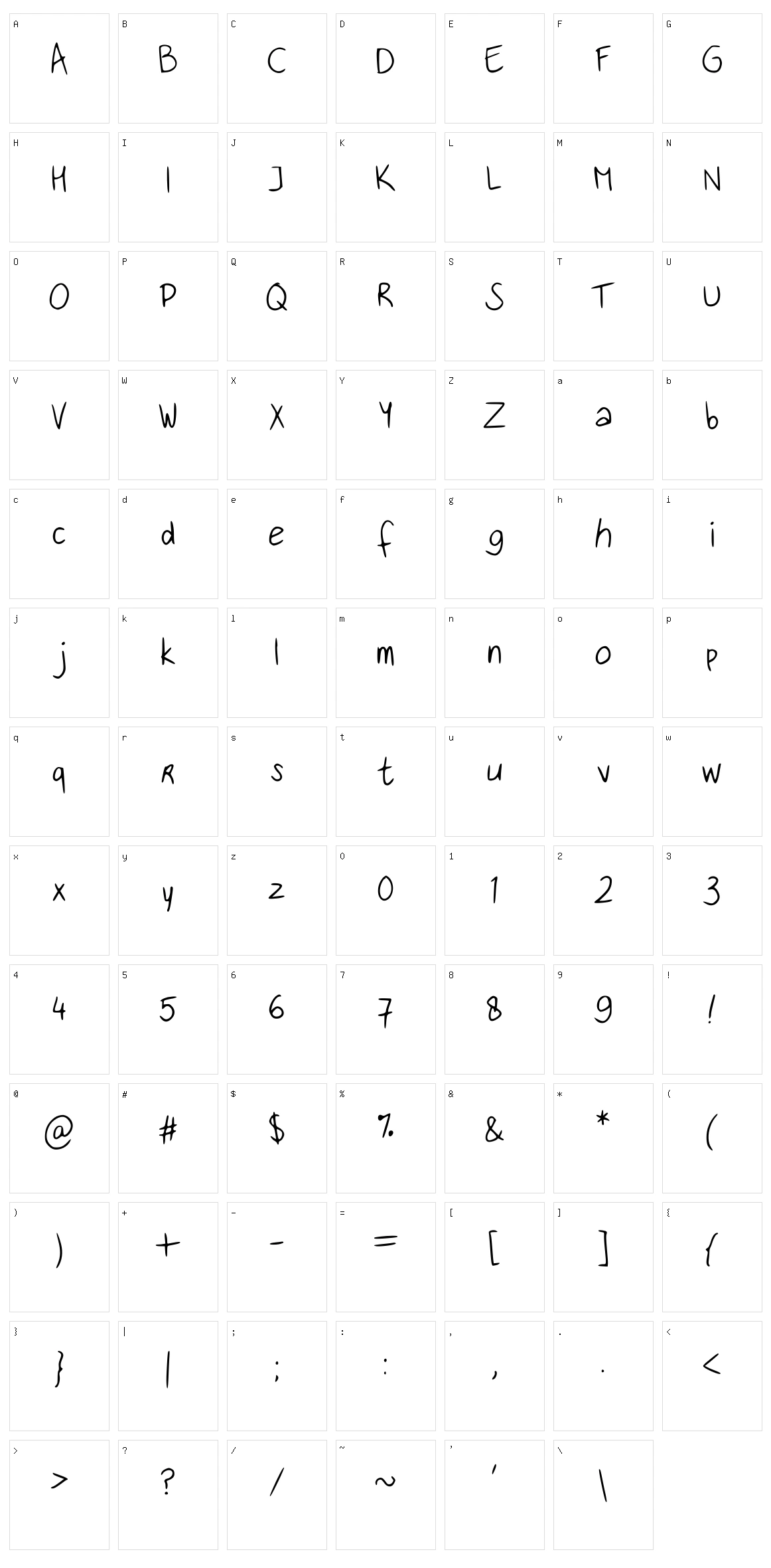 Handwritingfont Character Set