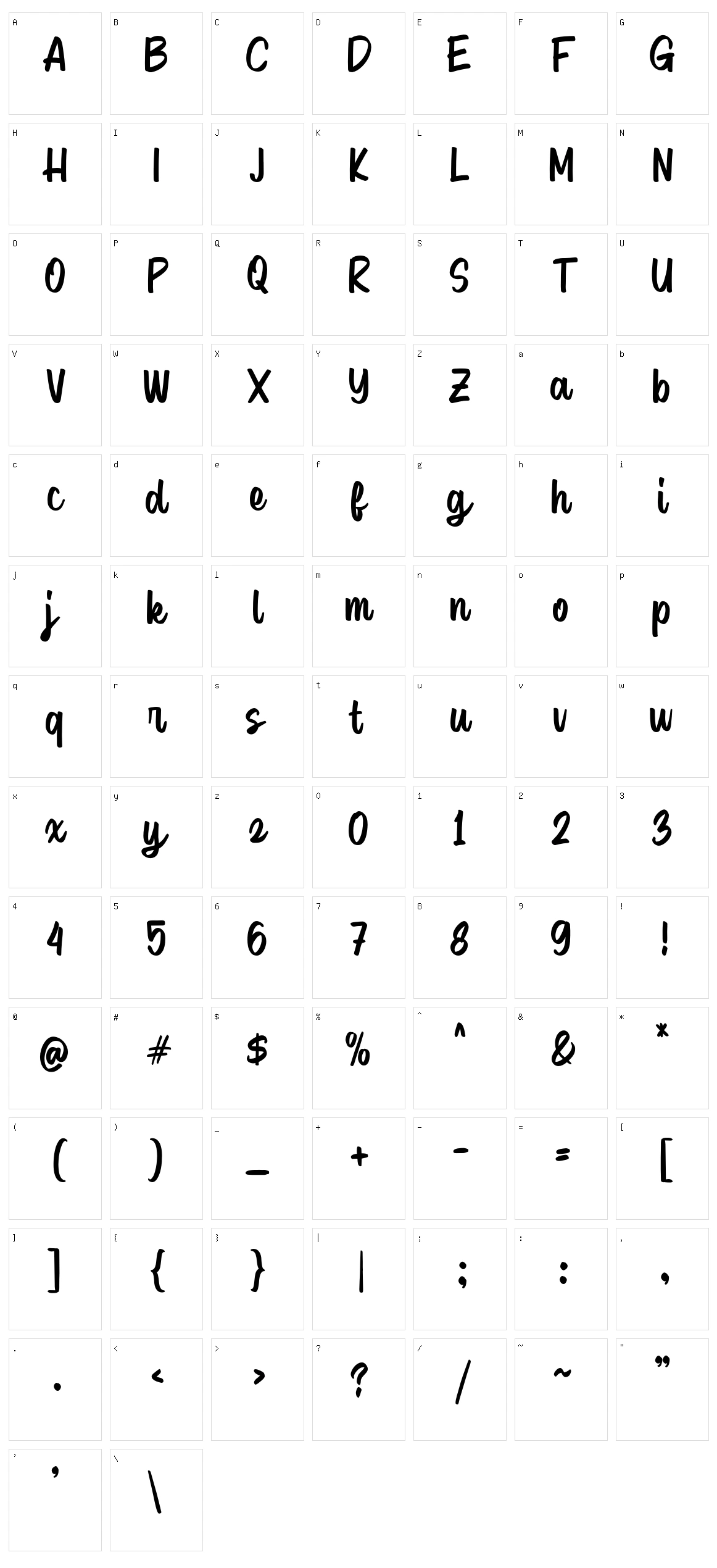 Hastife Script Character Set