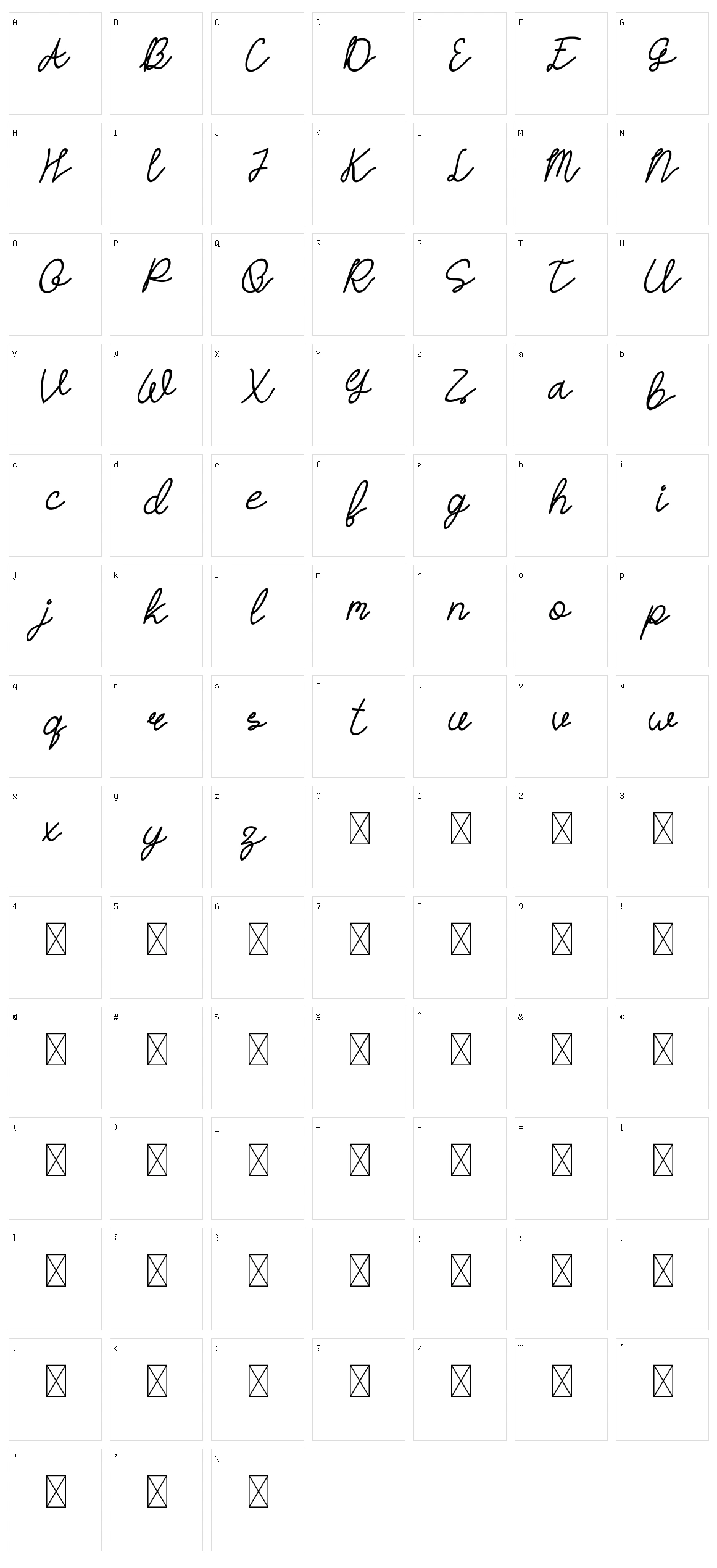 Haston Script Character Set