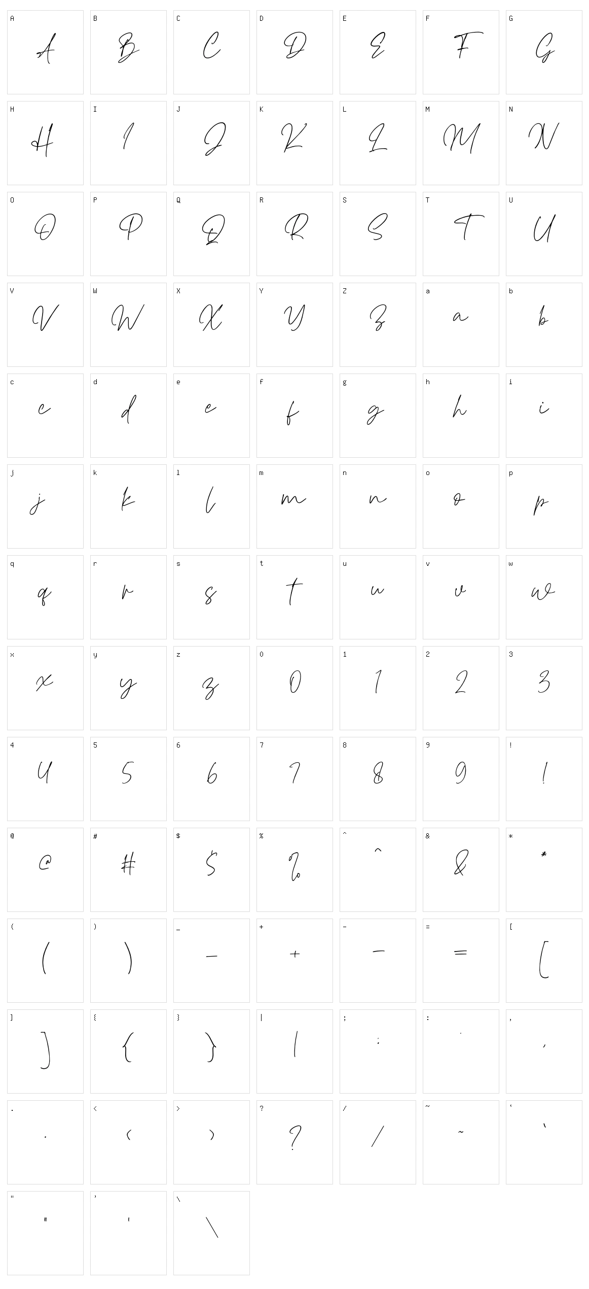 Haverink Script Character Set