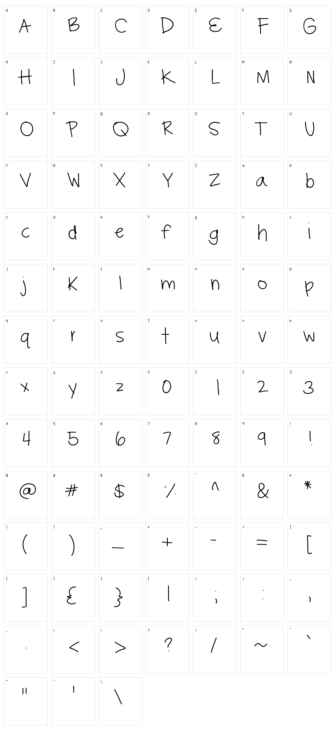 Hayleys Font Character Set