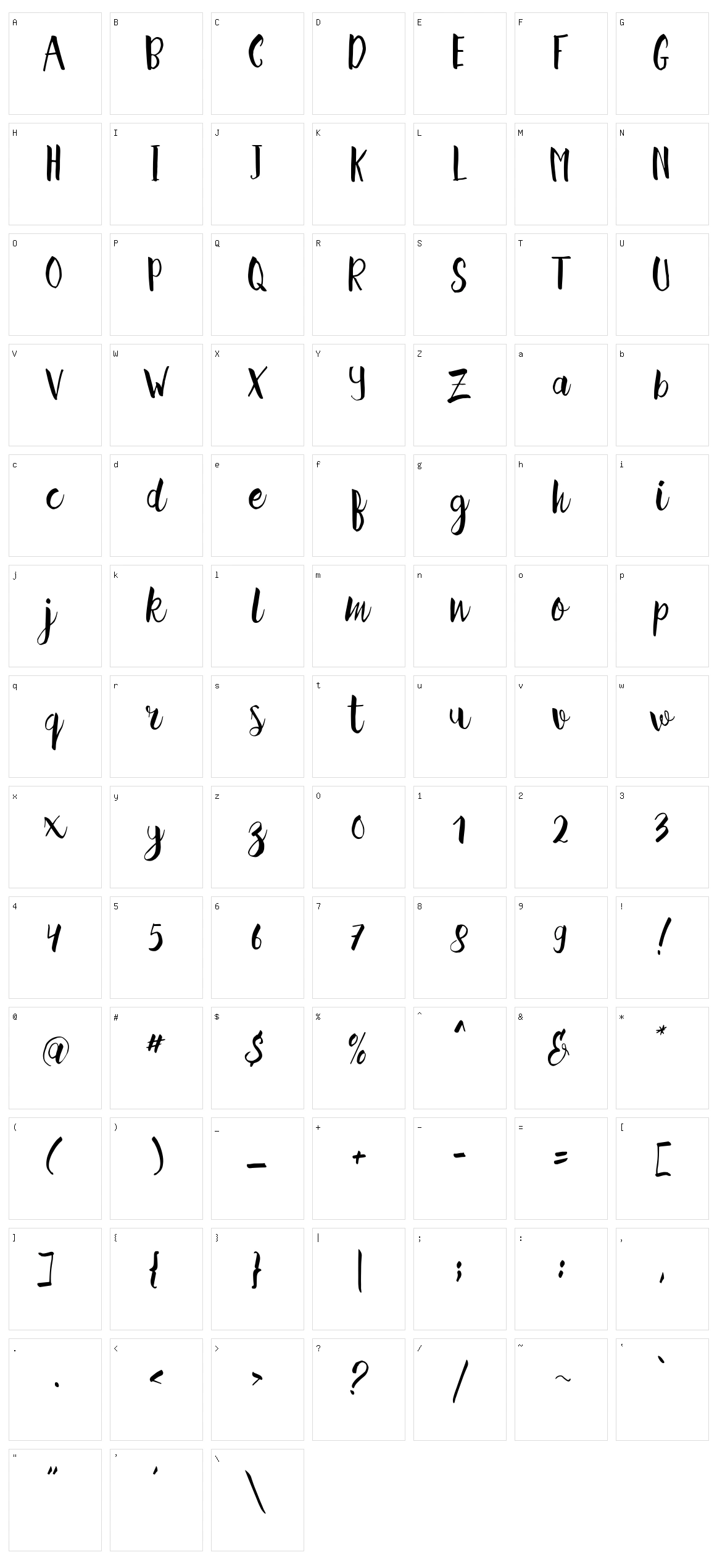 Hellena Script Character Set
