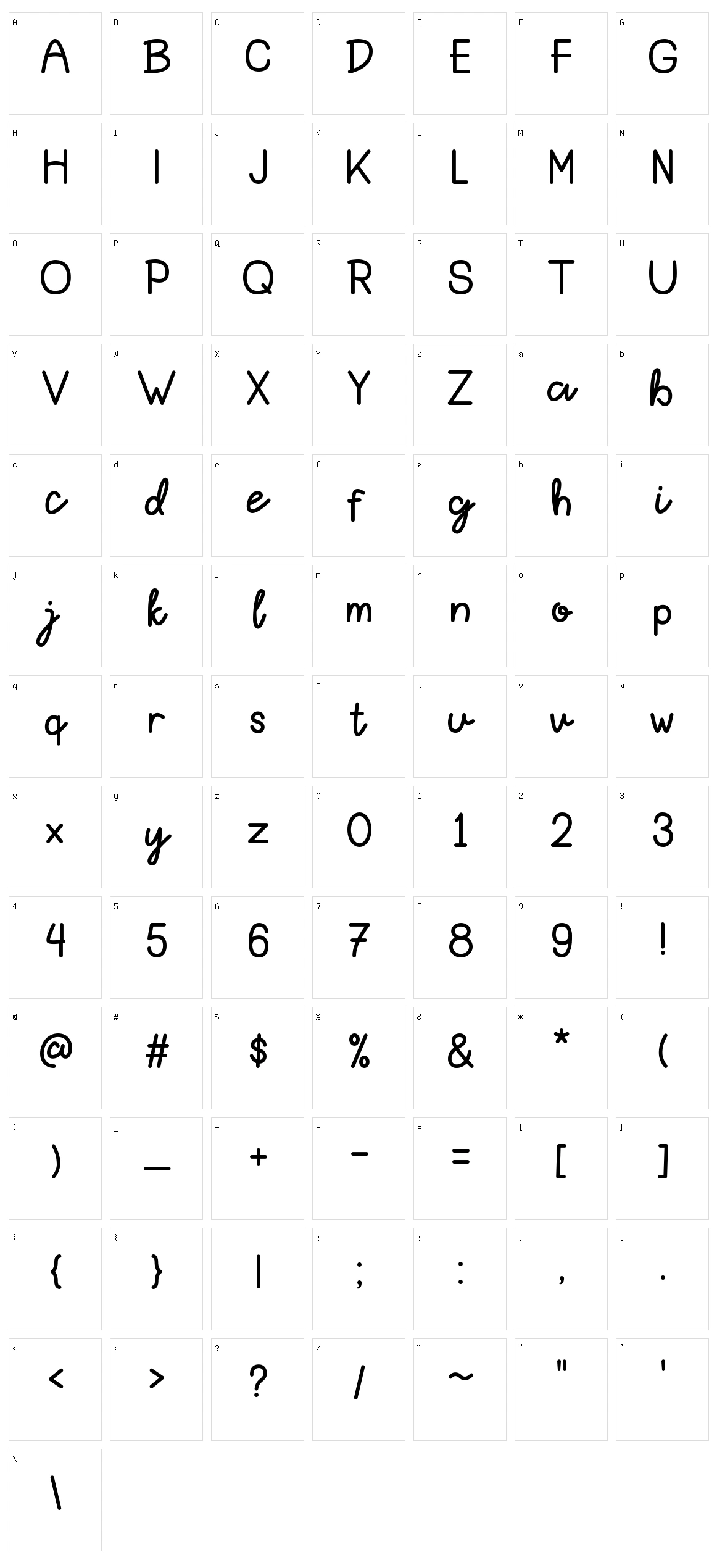 Hello Bear Script Character Set