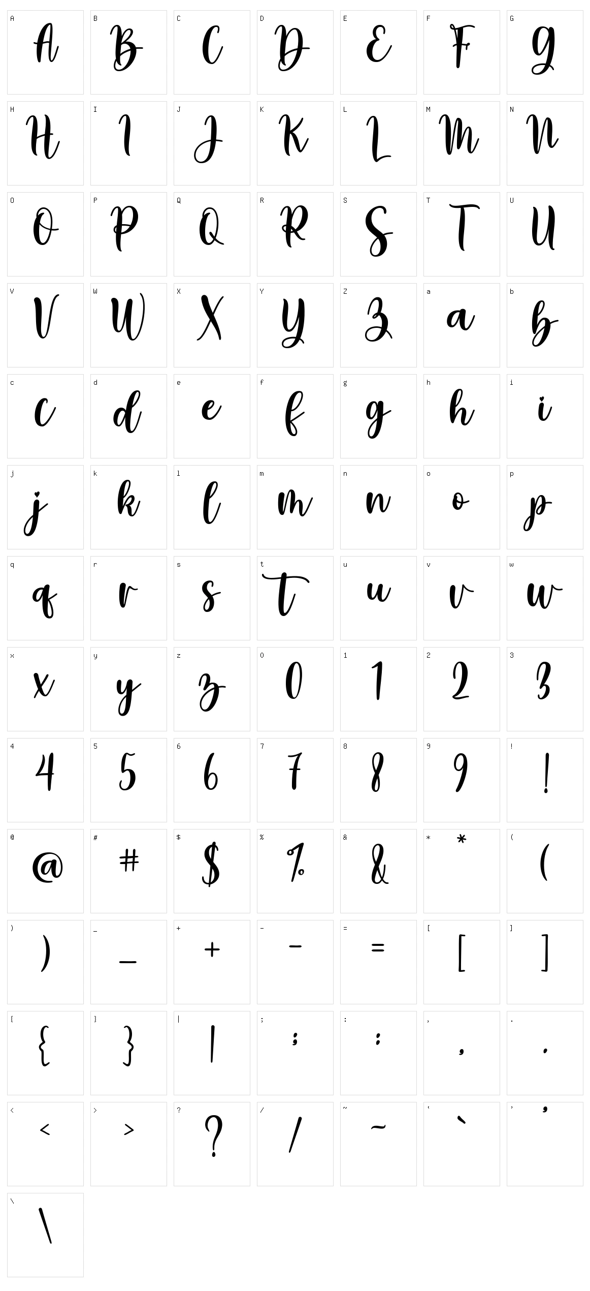 Hello Bluebird Script Character Set
