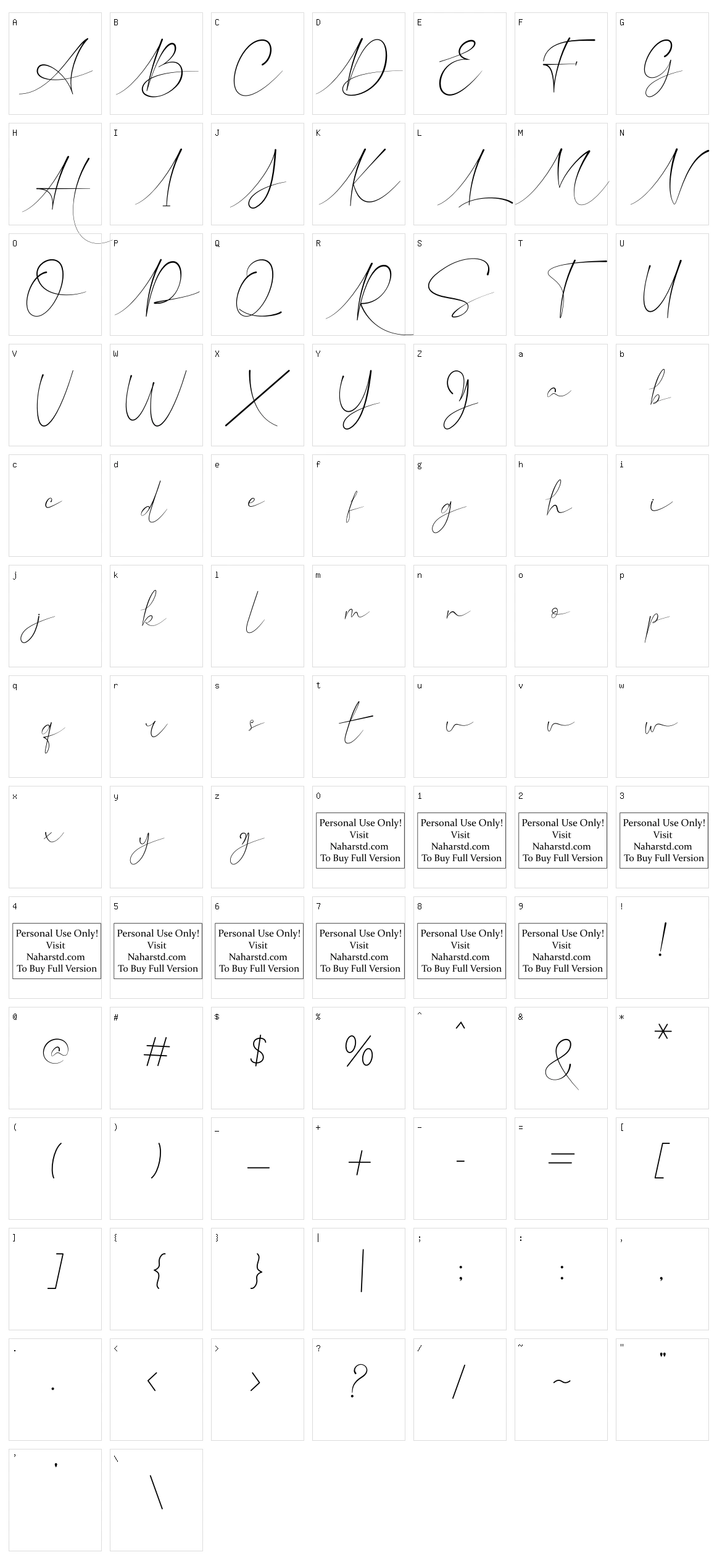 Hillonest Signature Character Set