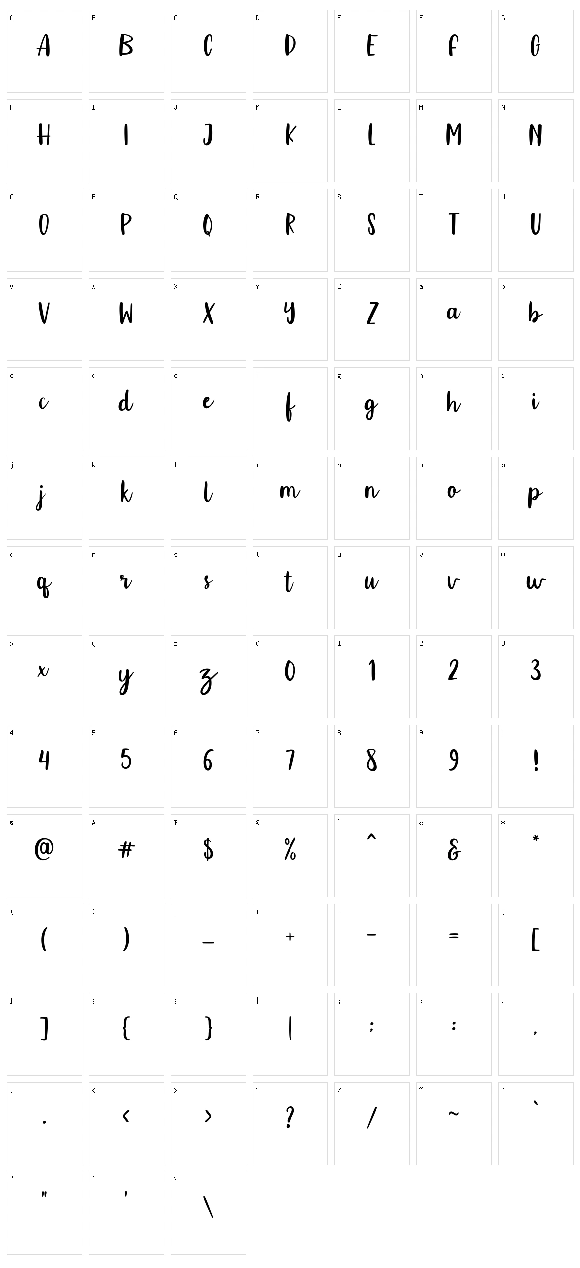 Hillow Script Character Set