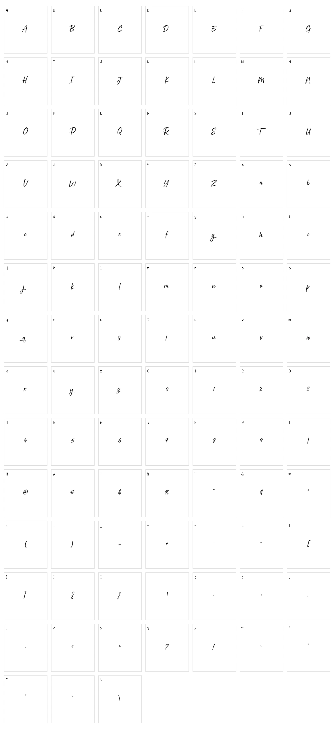 Holiday Script Character Set