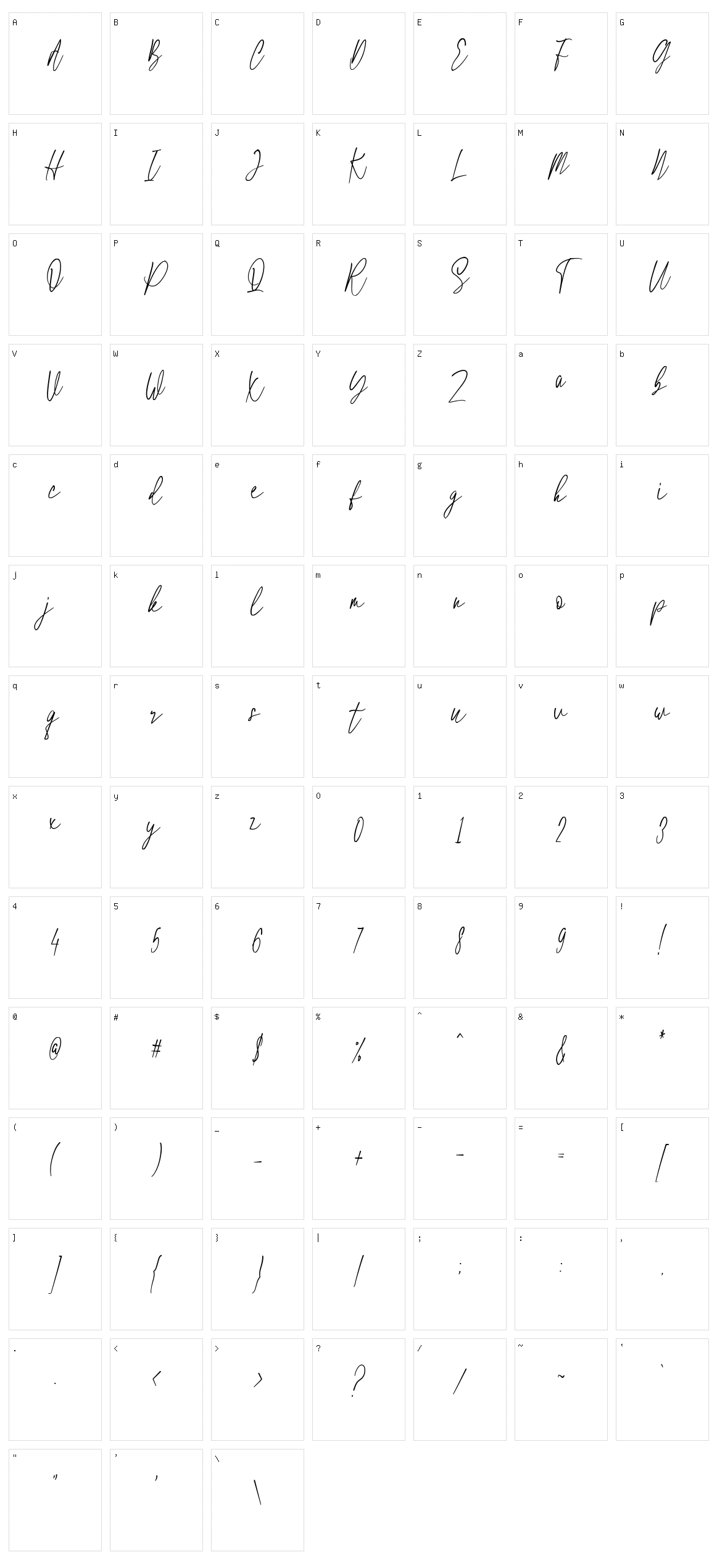 Hotel Script Character Set