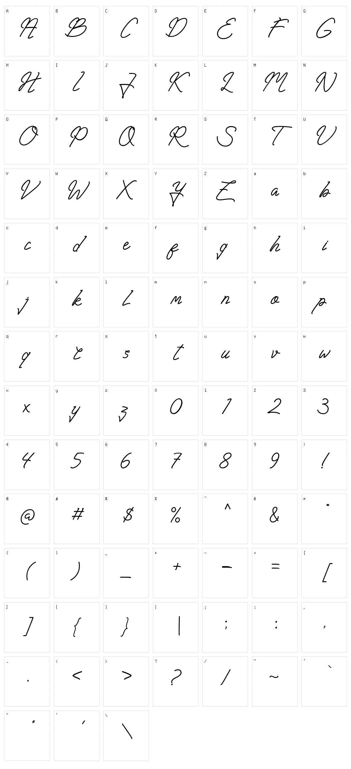 Huntsel Script Character Set