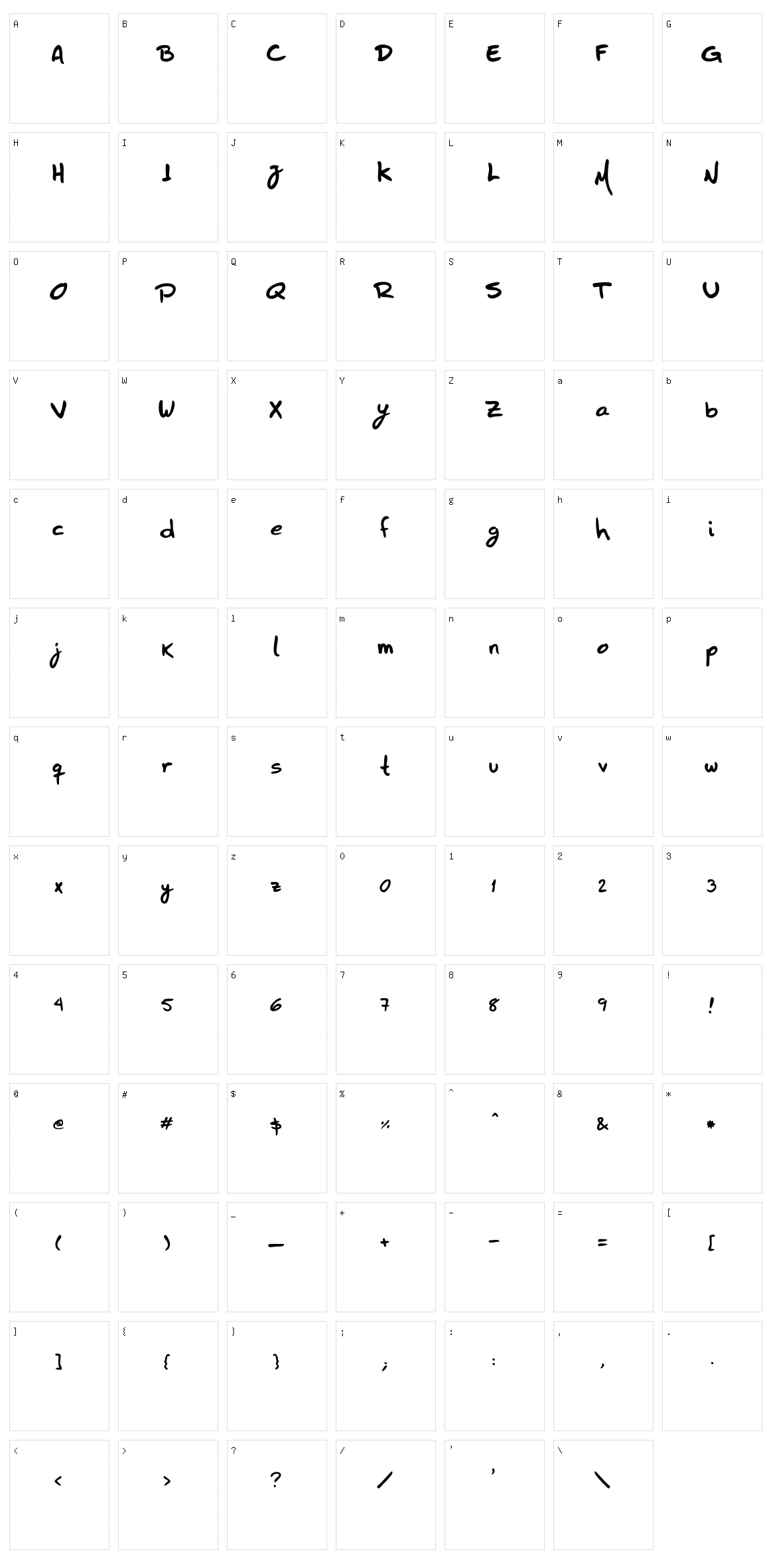HZHandwrite Character Set