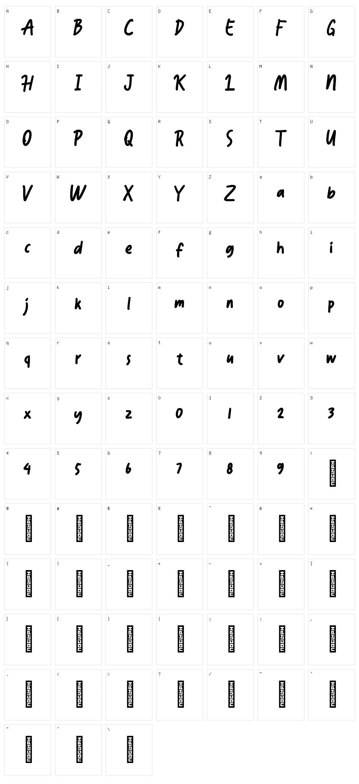 Hzoland Character Set