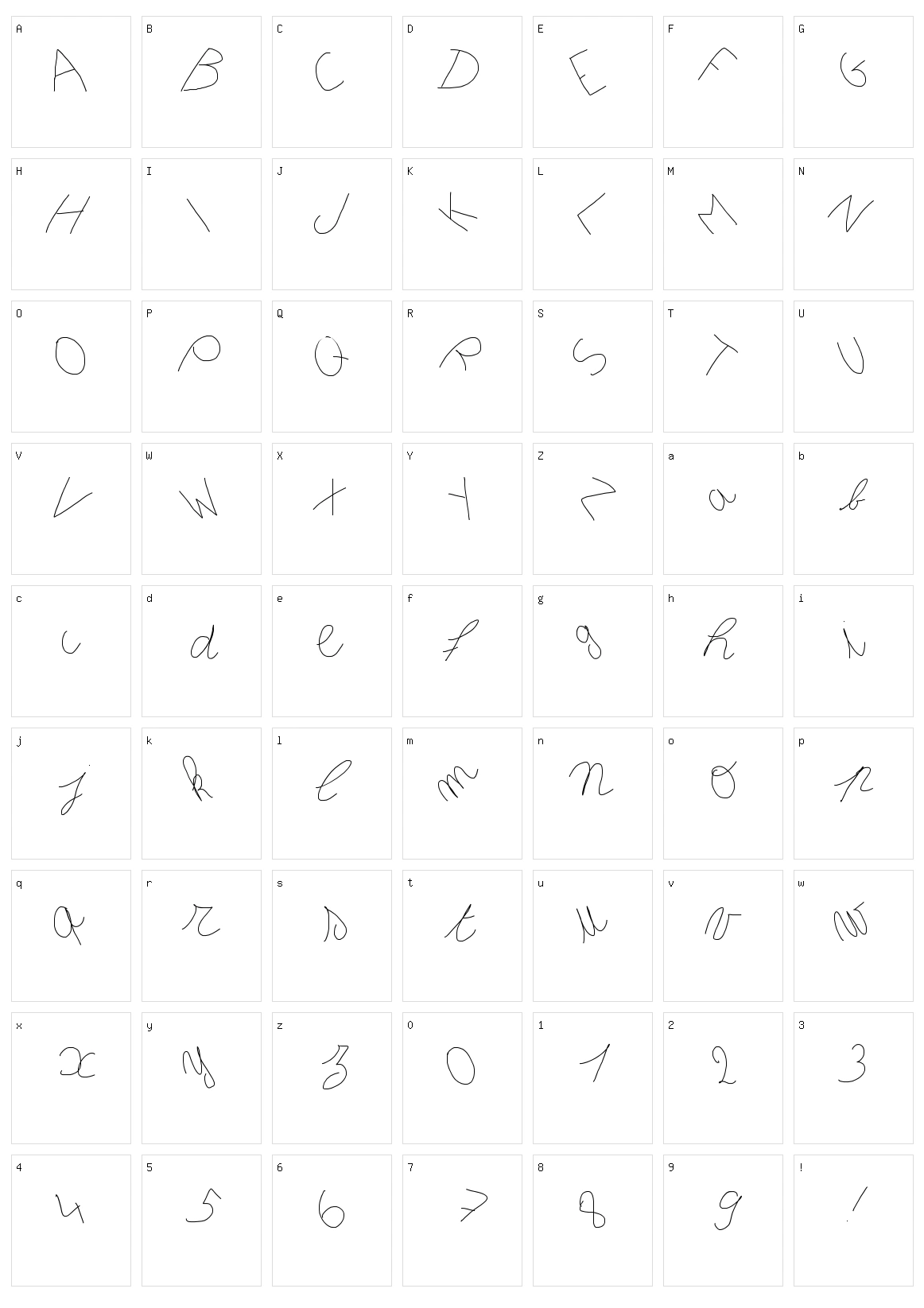 Inclined letter Character Set