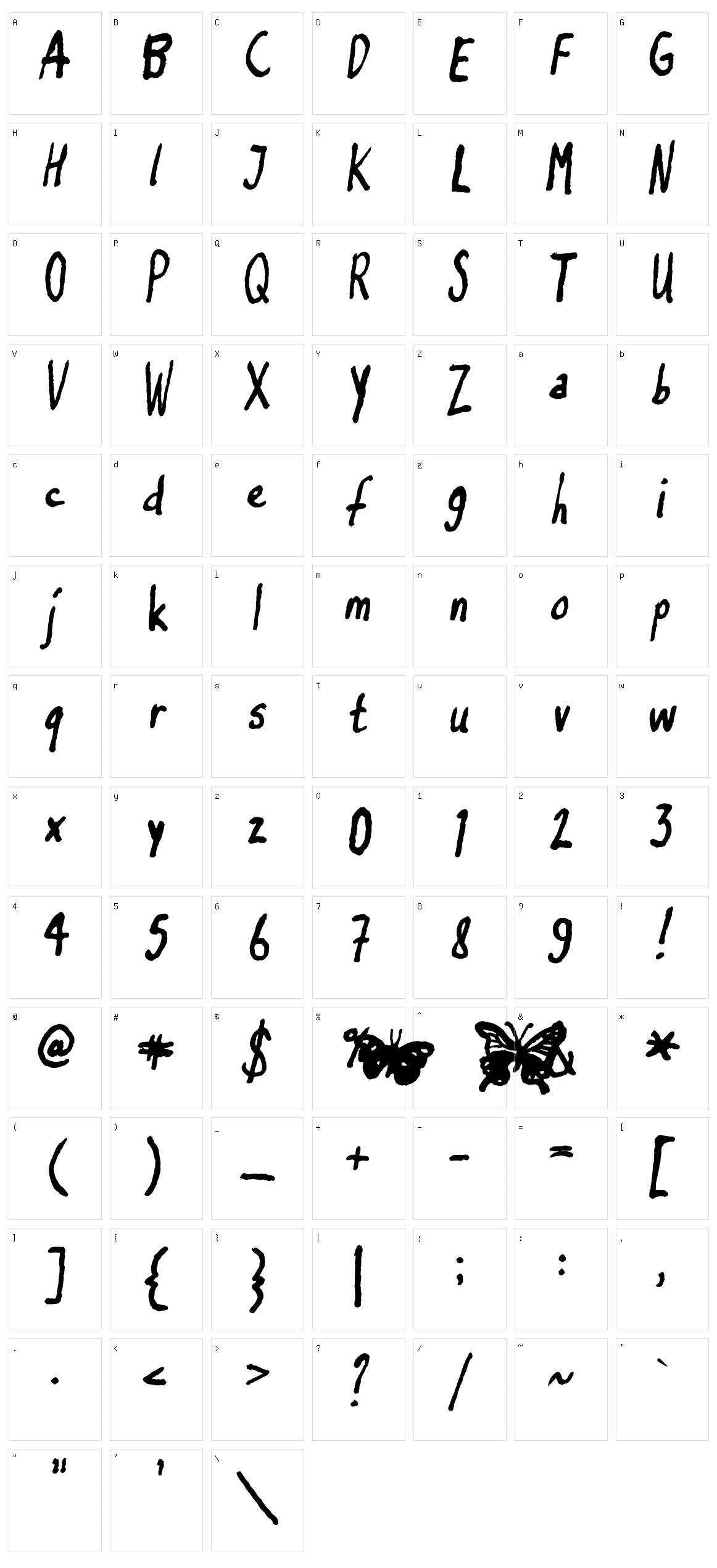 Inkyflutterby Character Set