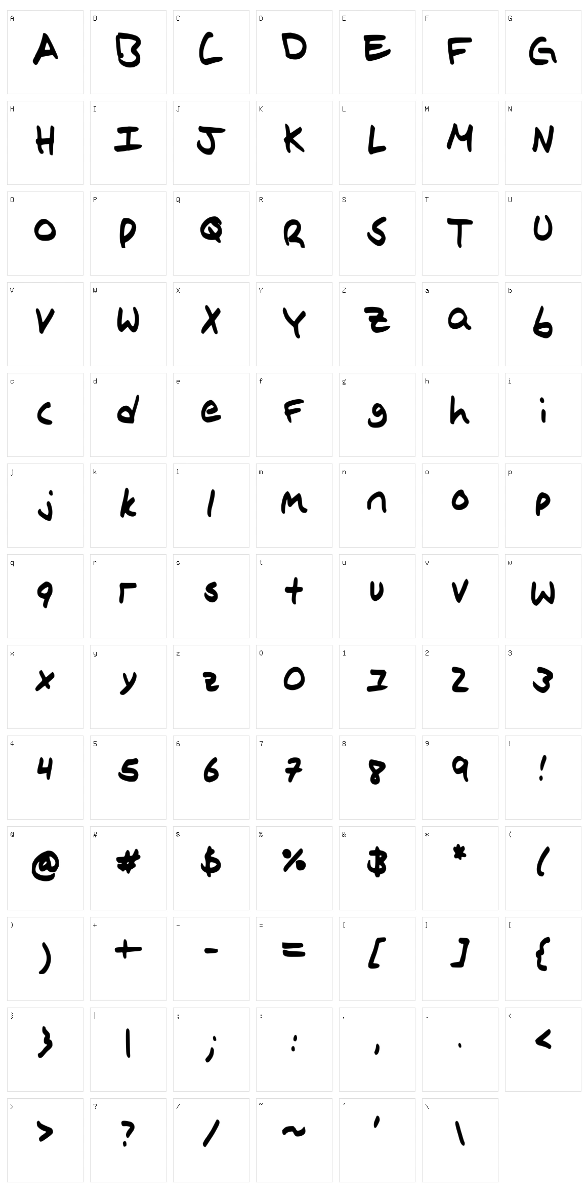 Ivys Printing Character Set