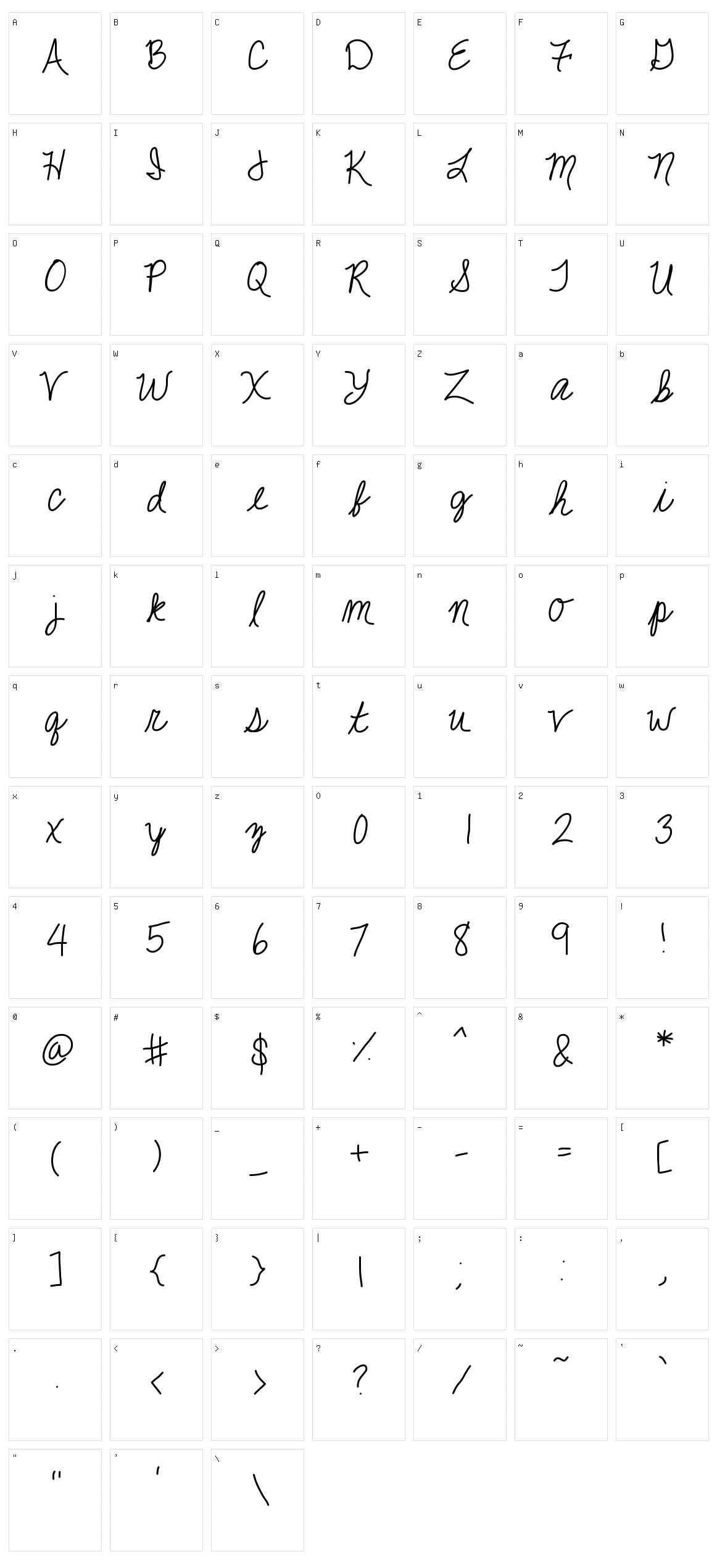 Jackie K Cursive Character Set