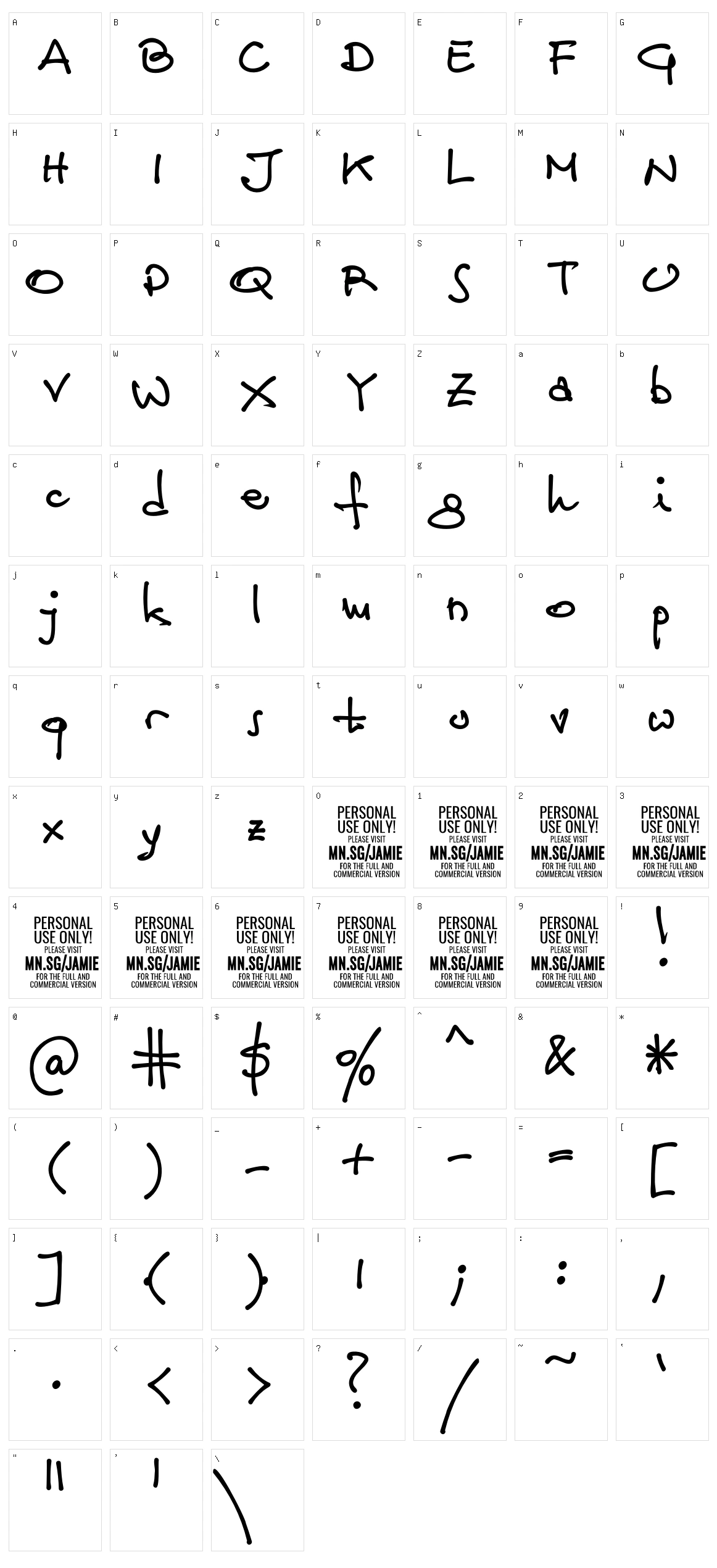 Jamie Handwriting Character Set