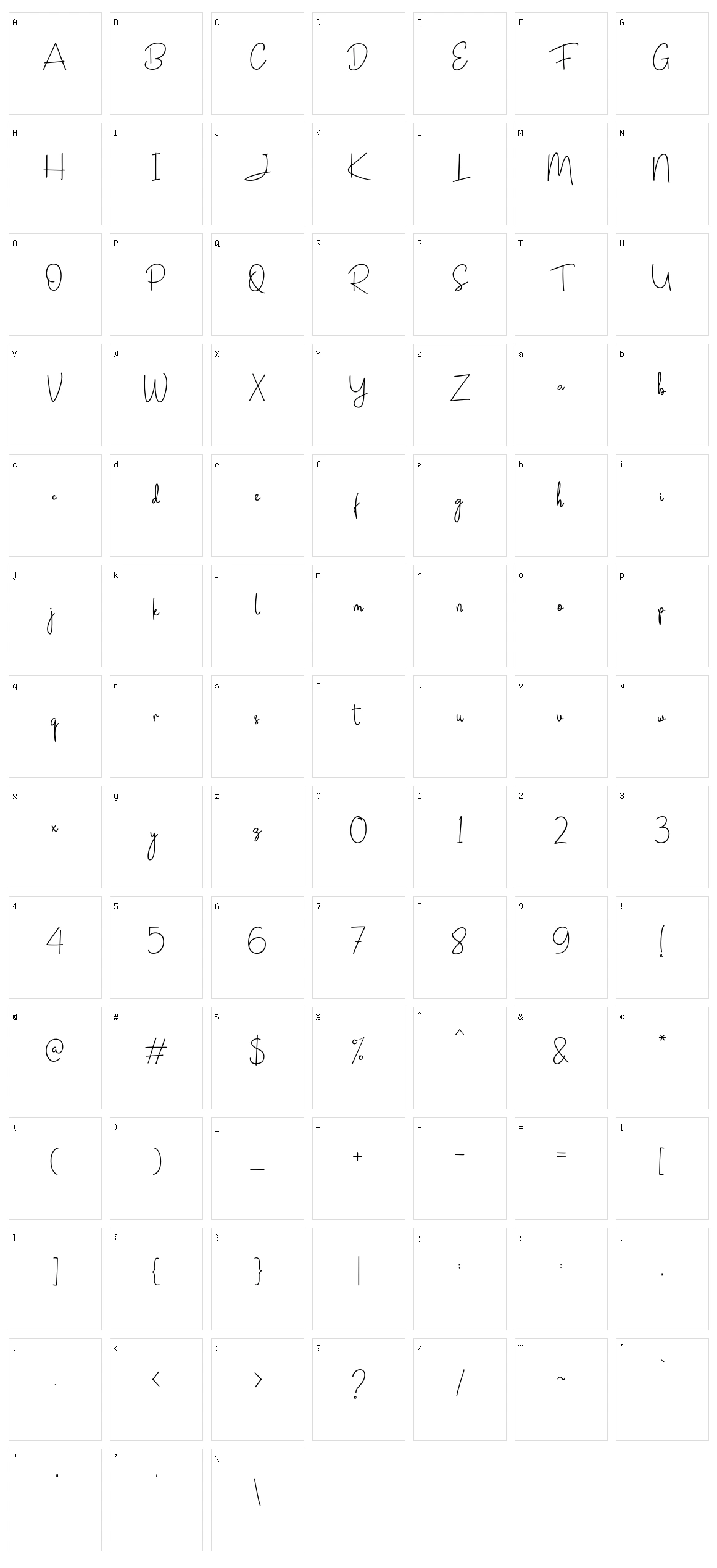 Janesville Script Character Set