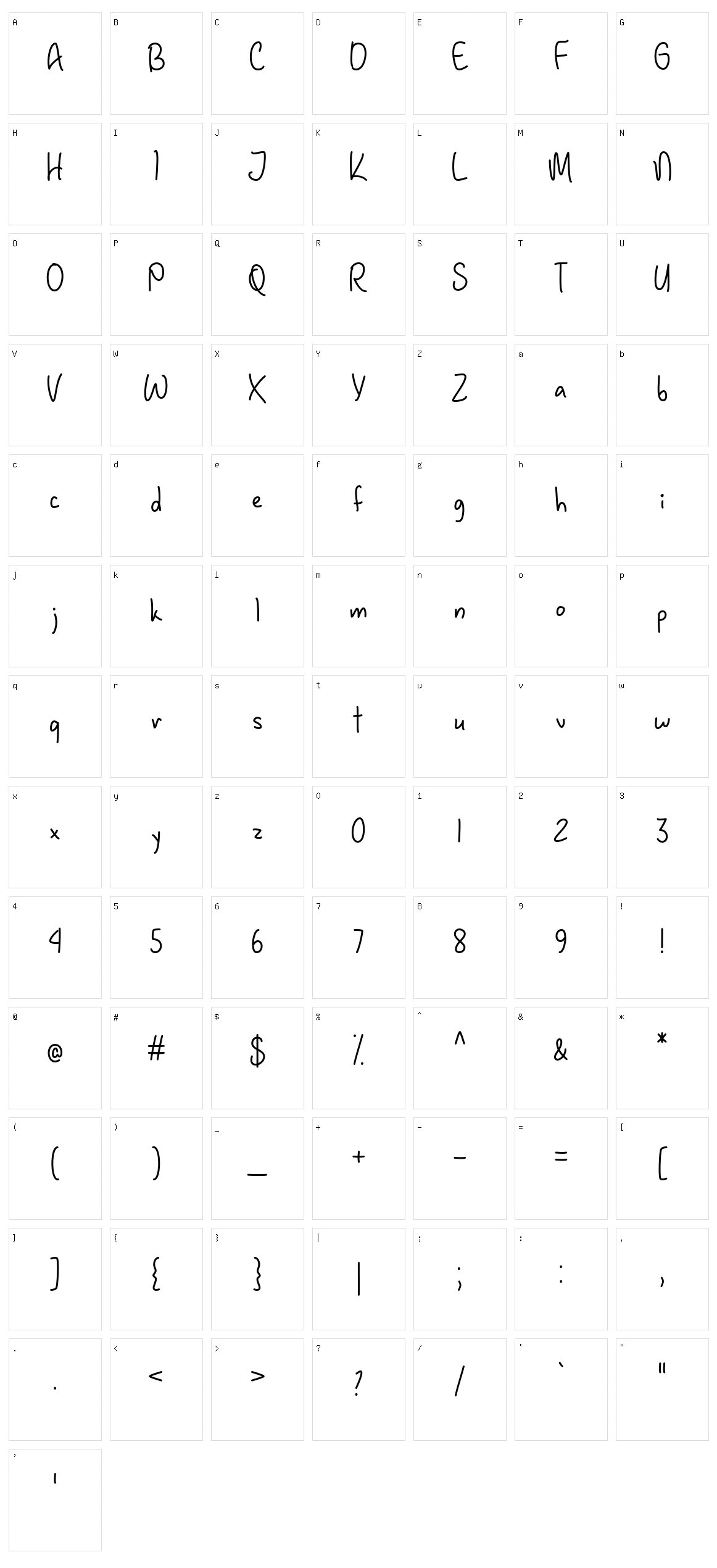 January Handwriting Character Set