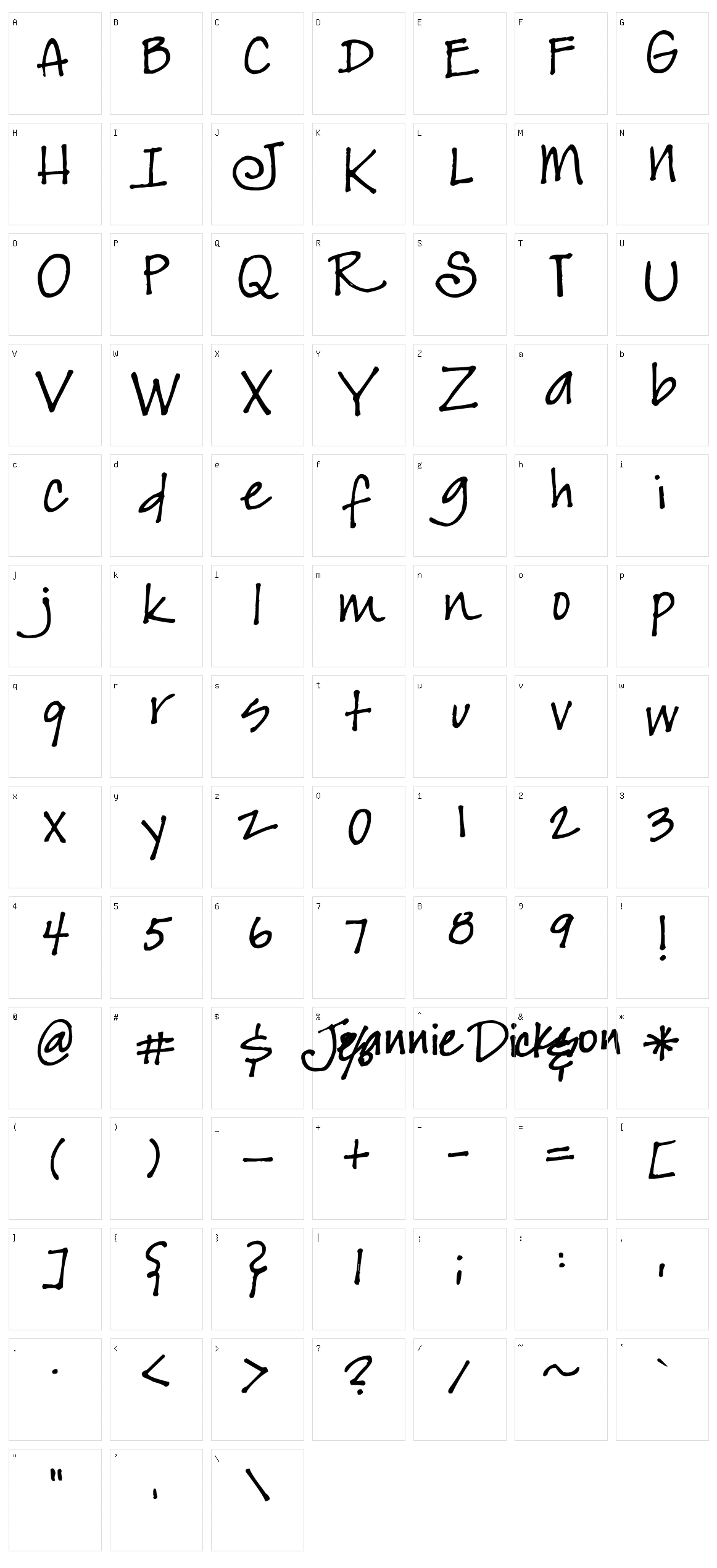 JeansFont Character Set