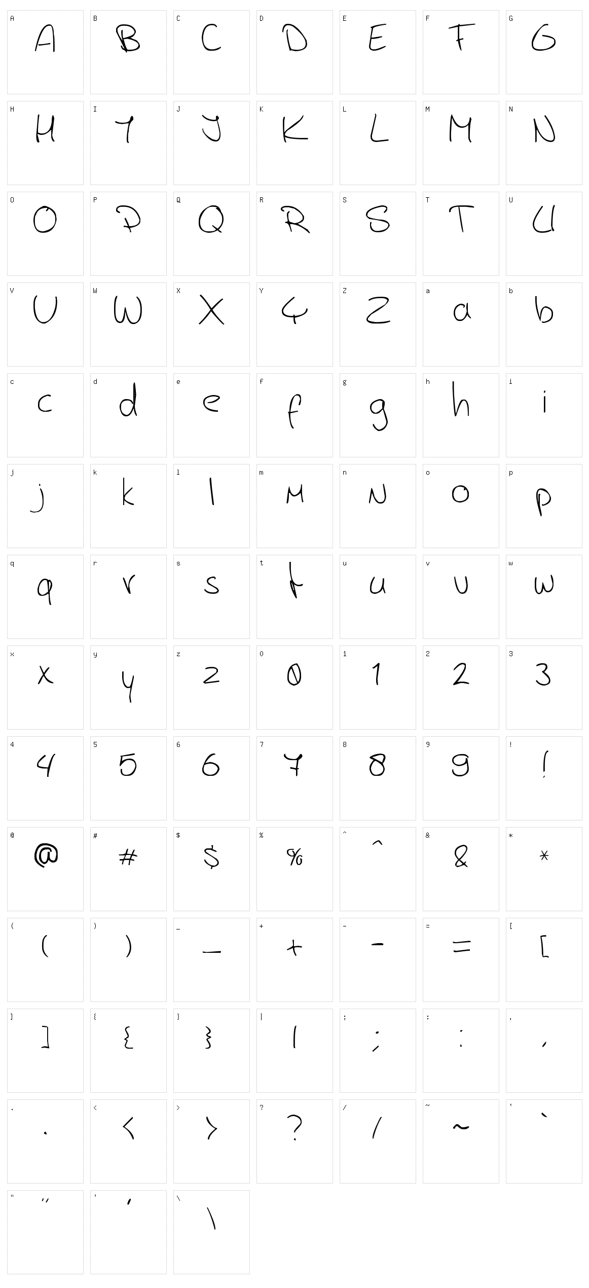 Jerry's handwriting Character Set