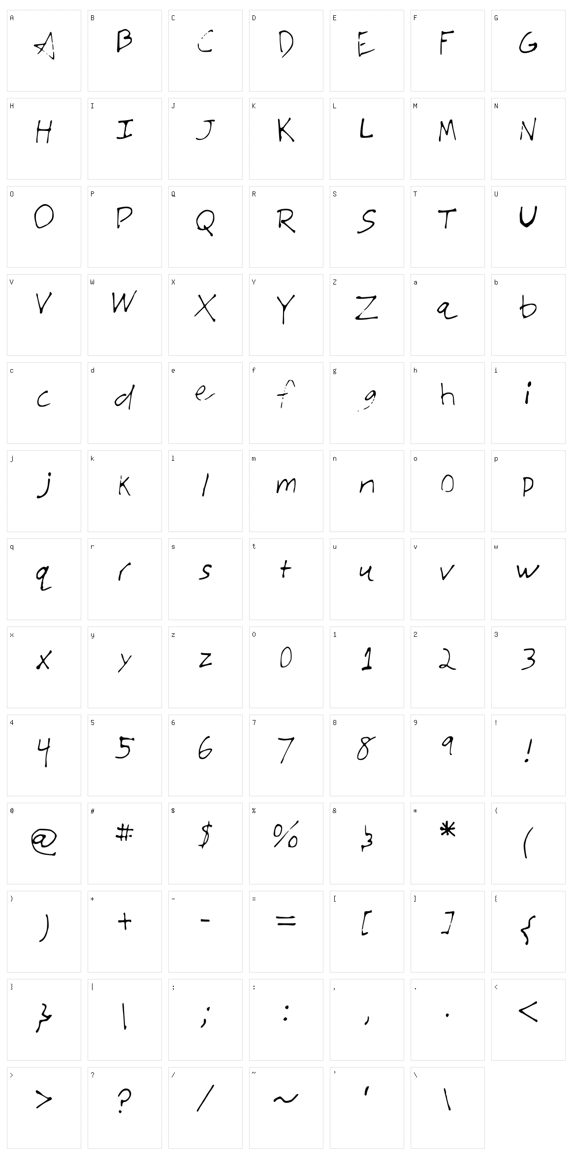 JTs Very Amazing Font Character Set