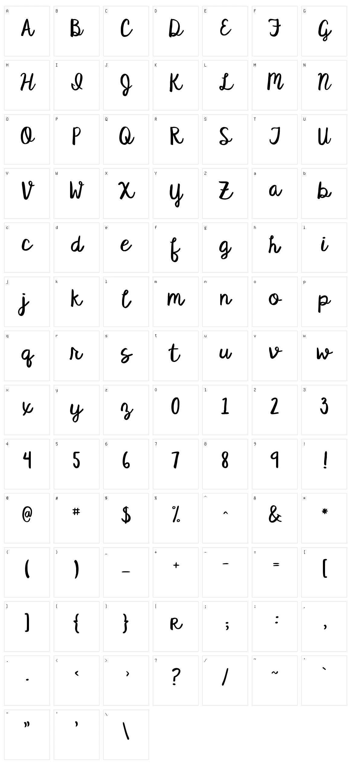 KG Satisfied Script Character Set