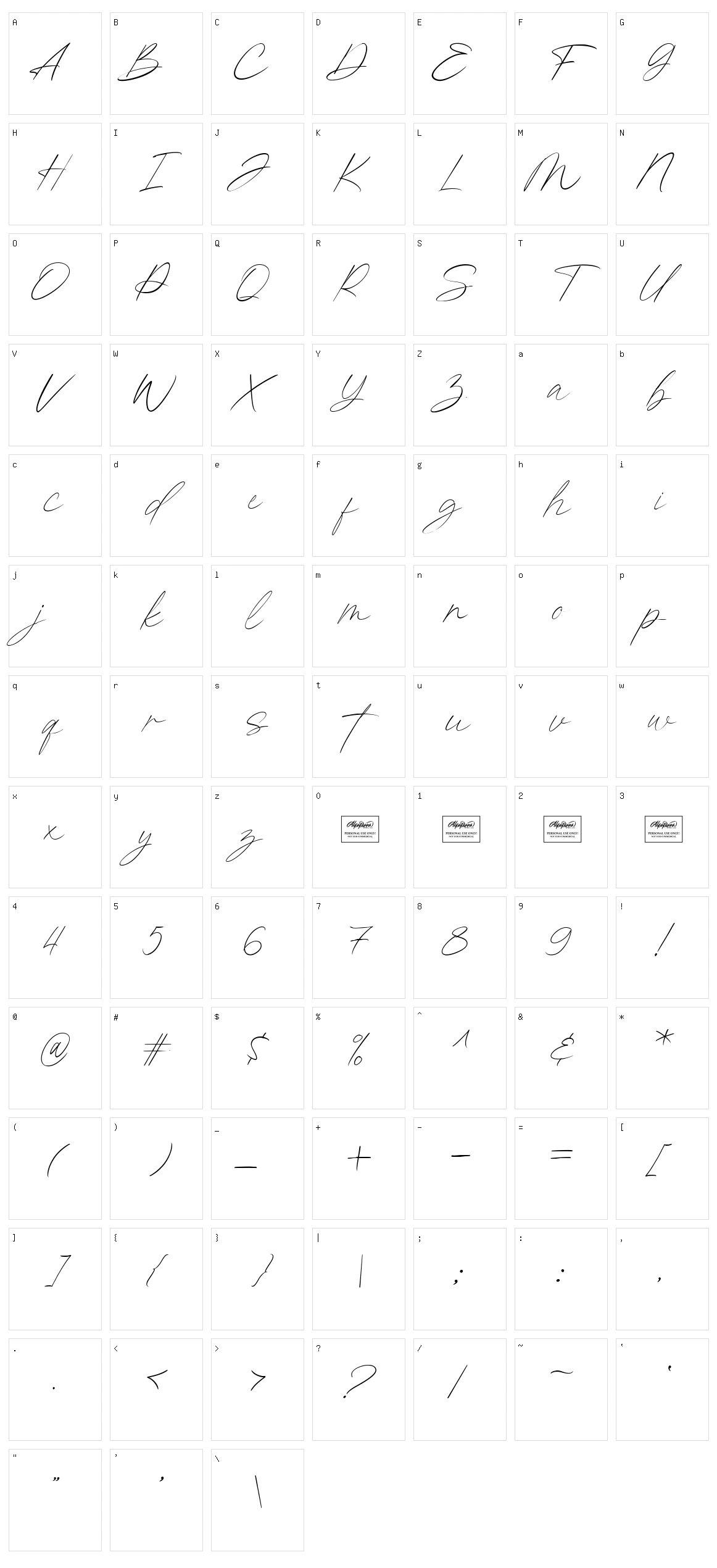 Kingston Signature Character Set