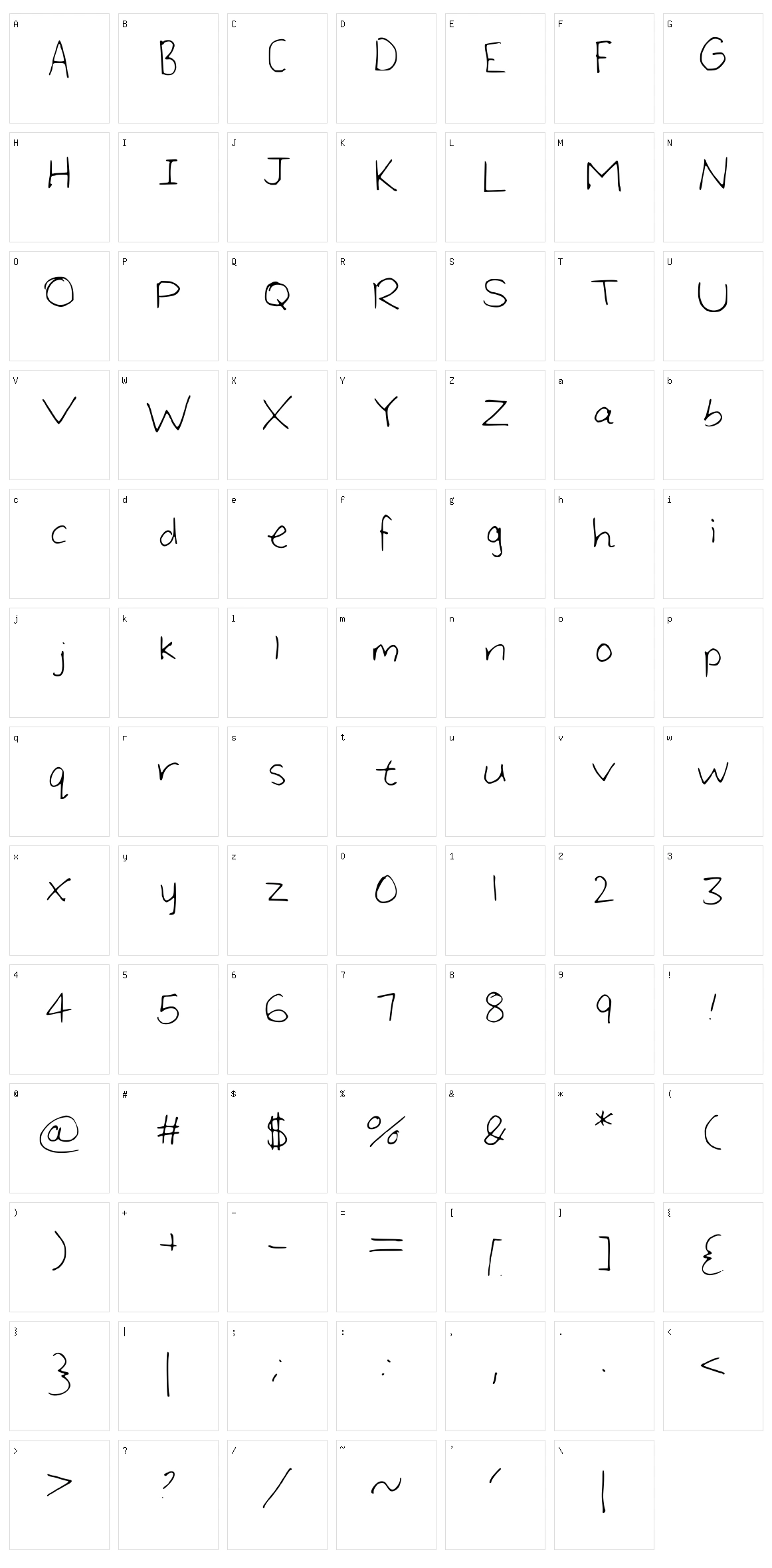 Large Handwriting Character Set