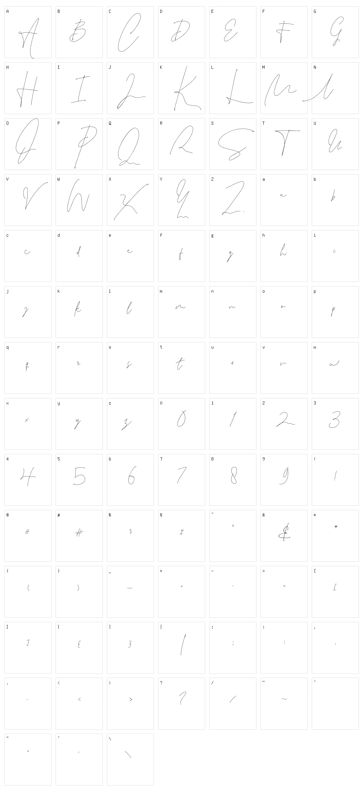 Leonetta Script Character Set
