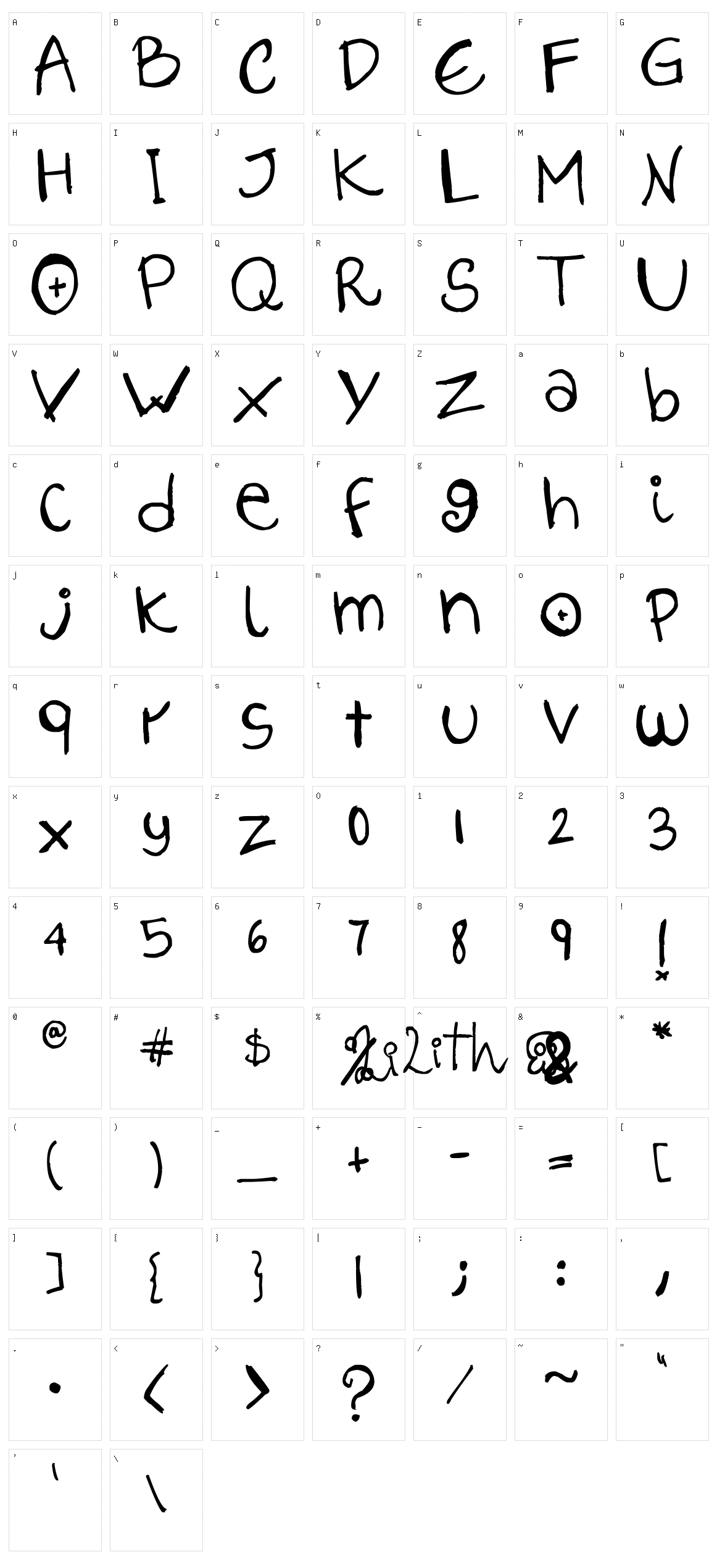 Lilith Script Character Set