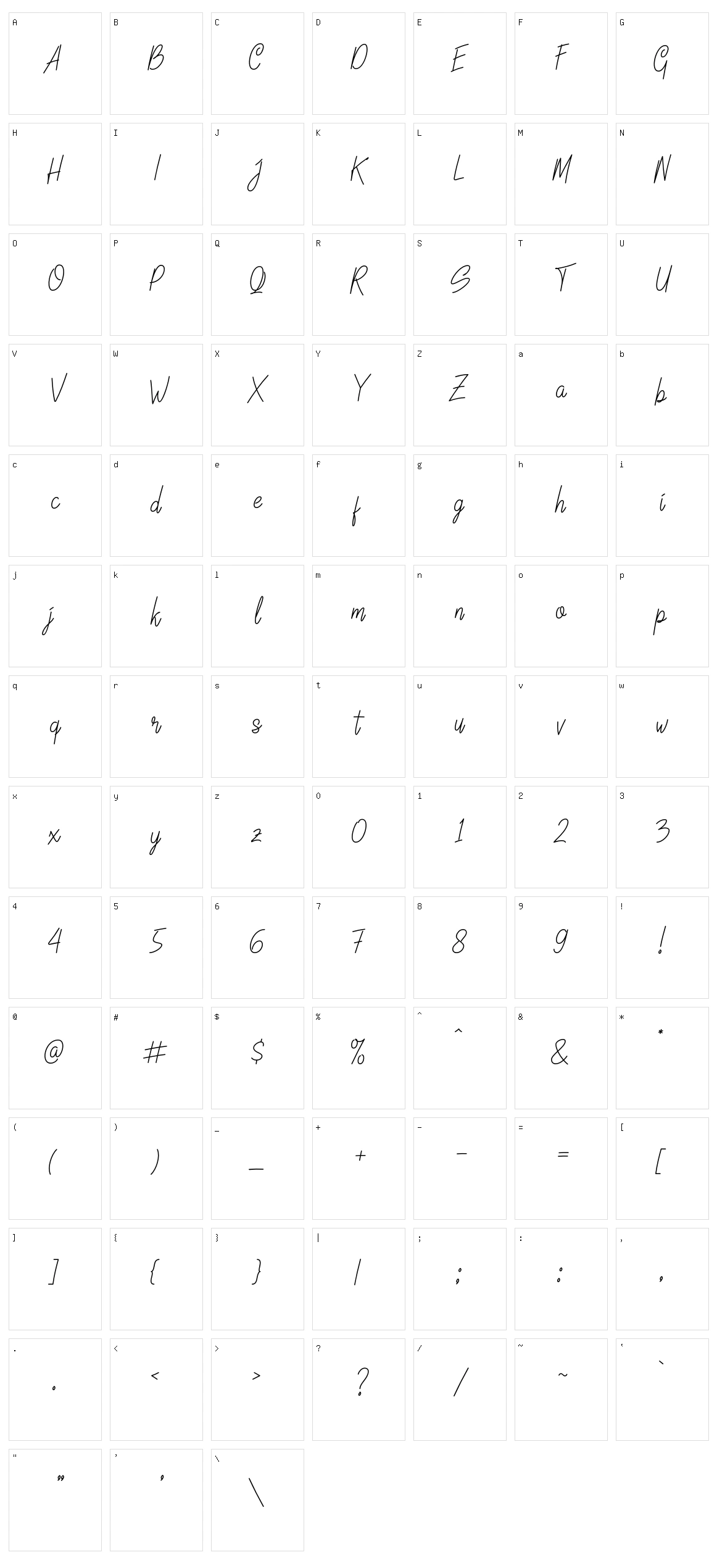 Linoleo Script Character Set