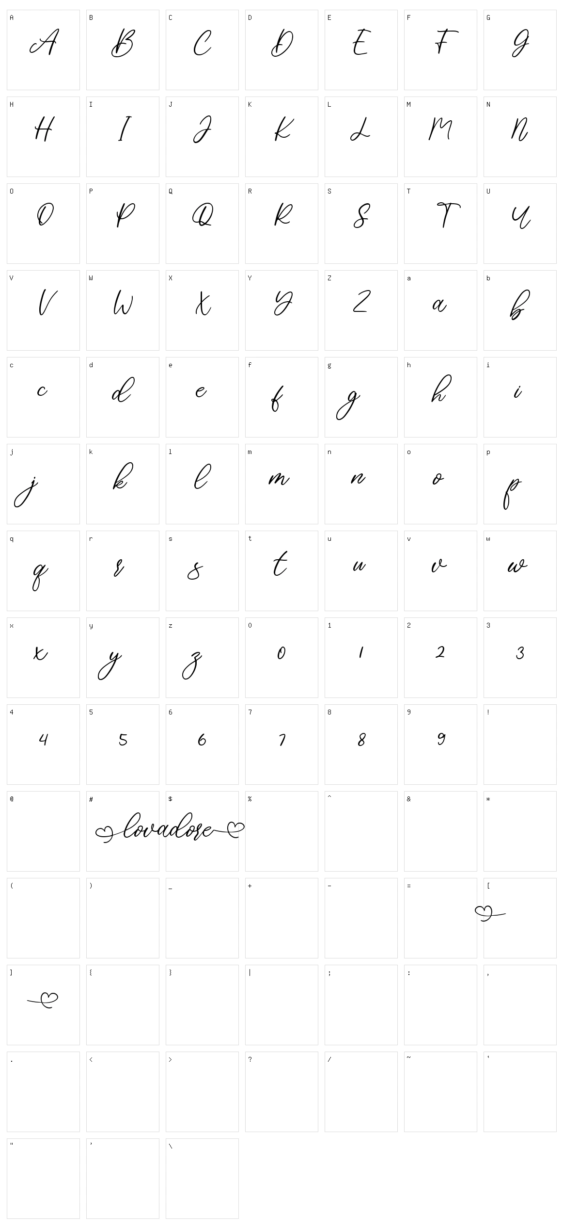 Lovadore Character Set