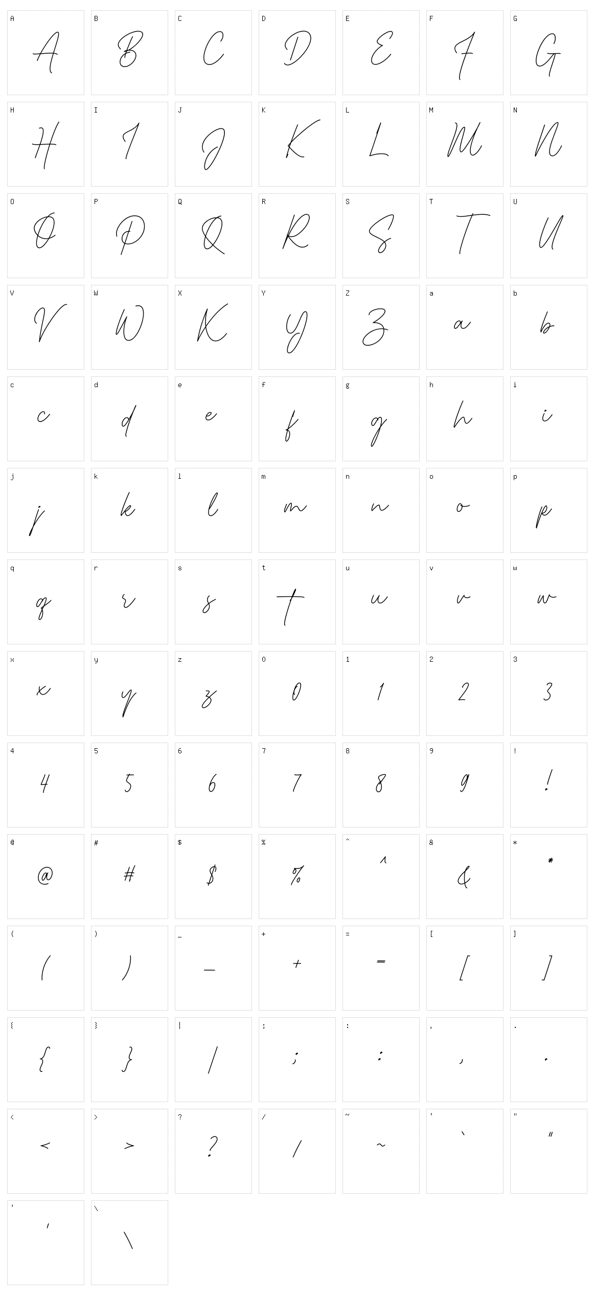 Luthon Southard Script Character Set