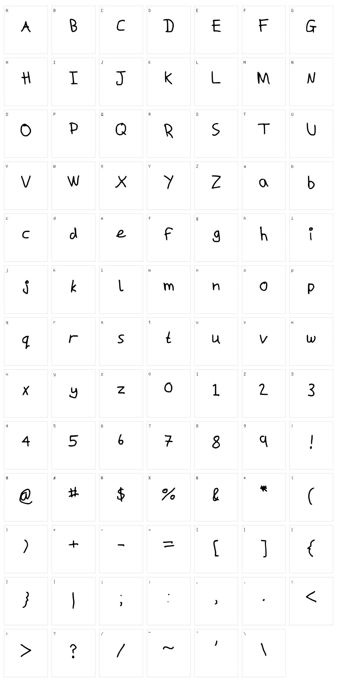 Macs handwriting Character Set