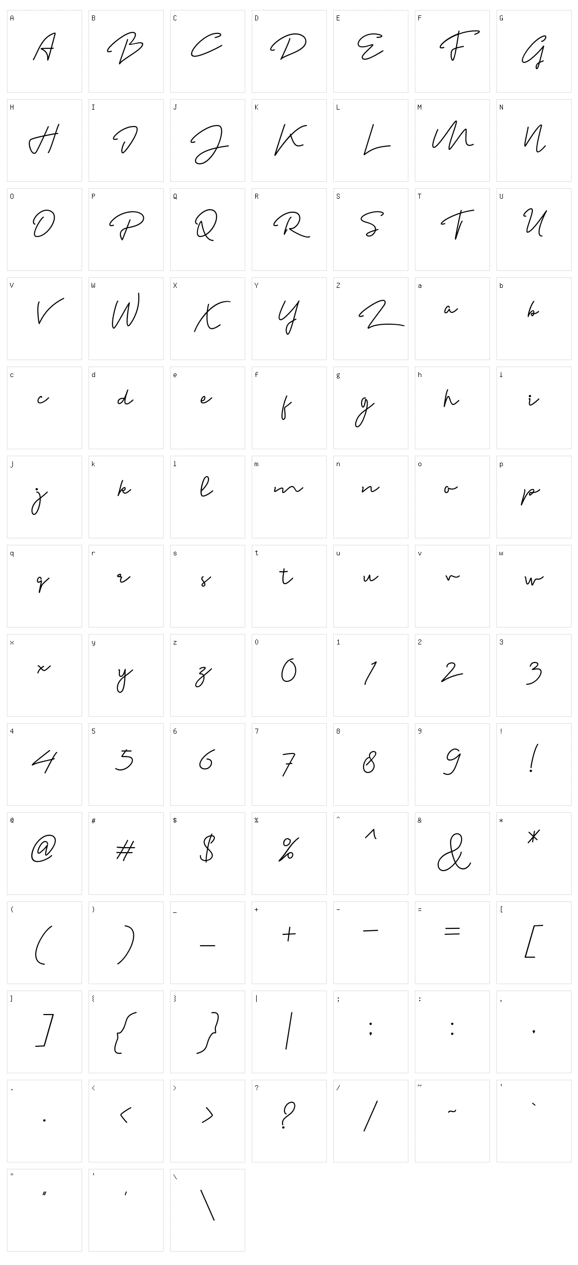 Madelon Script Character Set