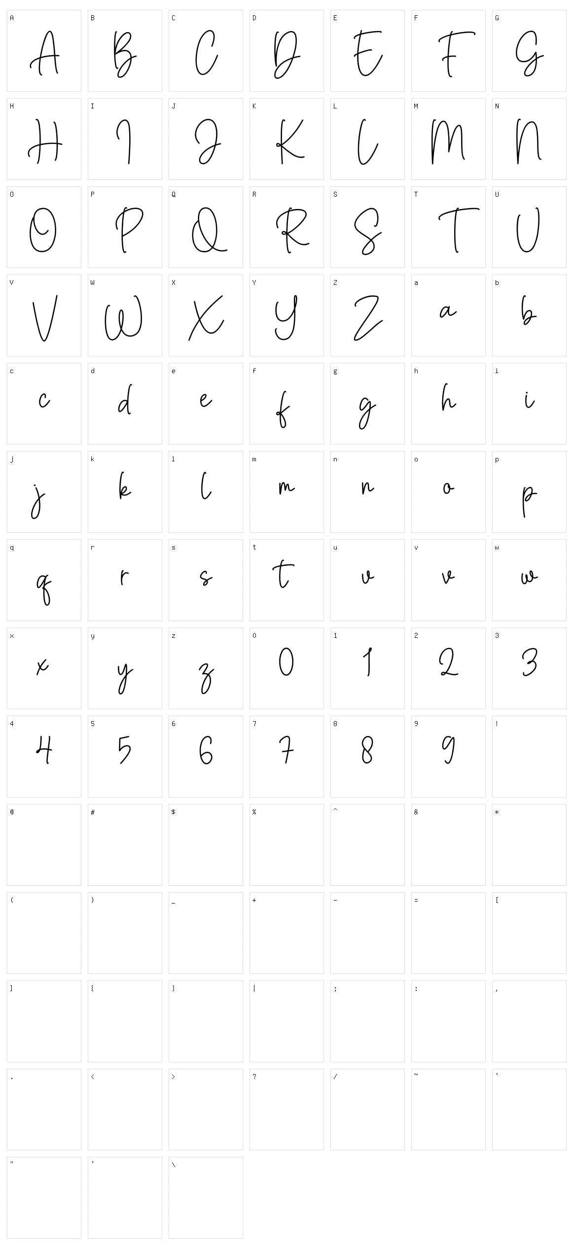 Margareth Script Character Set