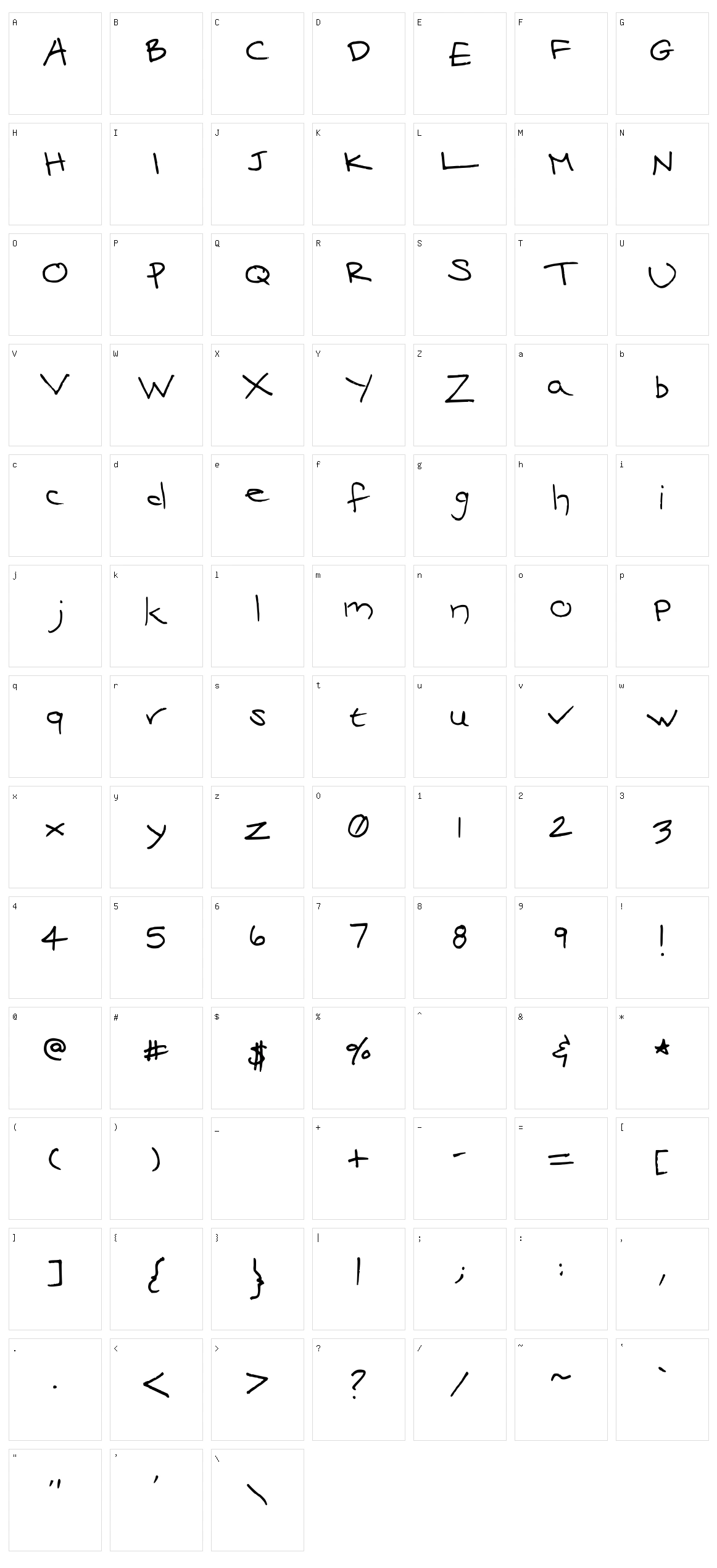 Mari's Handwriting Character Set