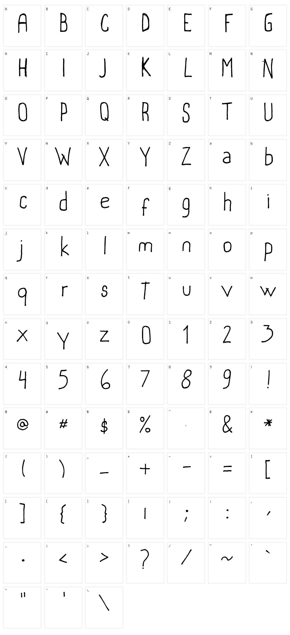 Marivi handwriting Character Set