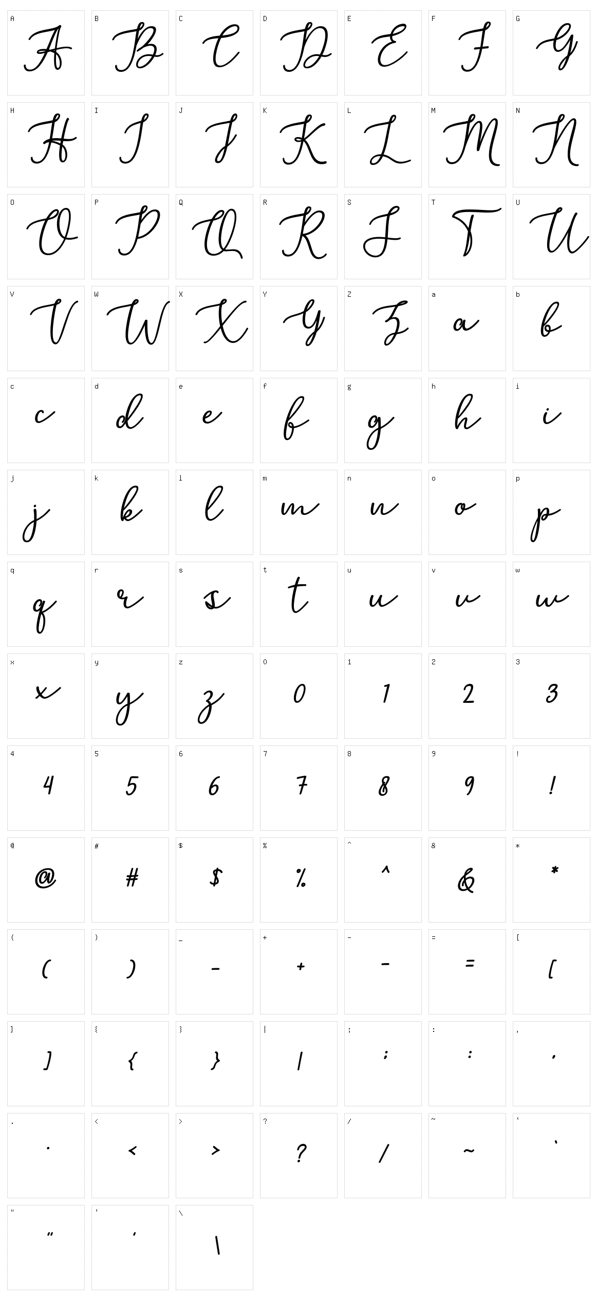 Marshella Script Character Set
