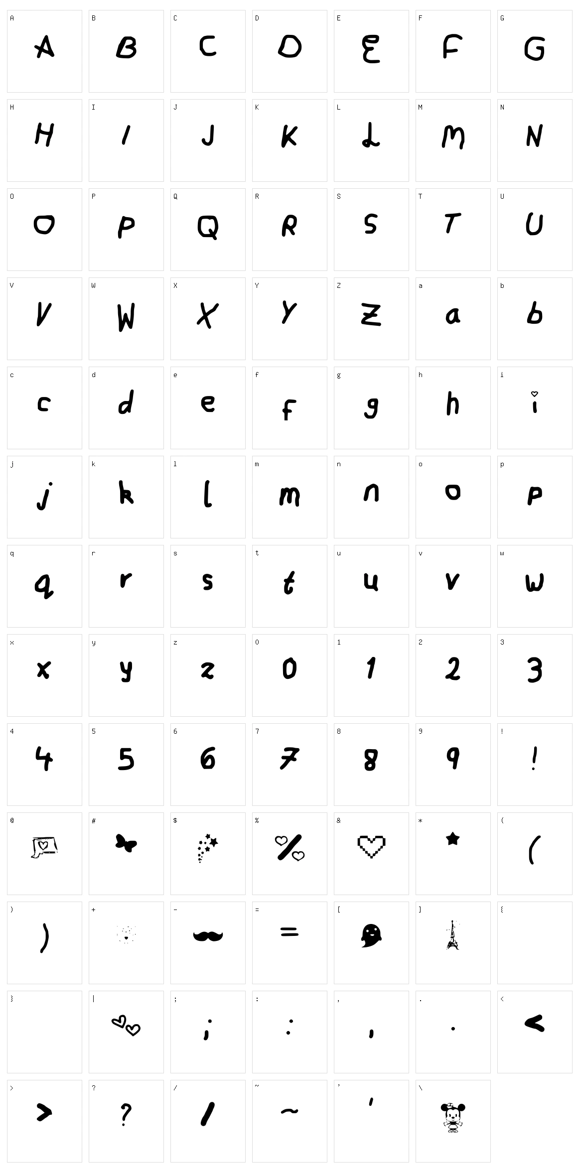 Martyy Font Character Set