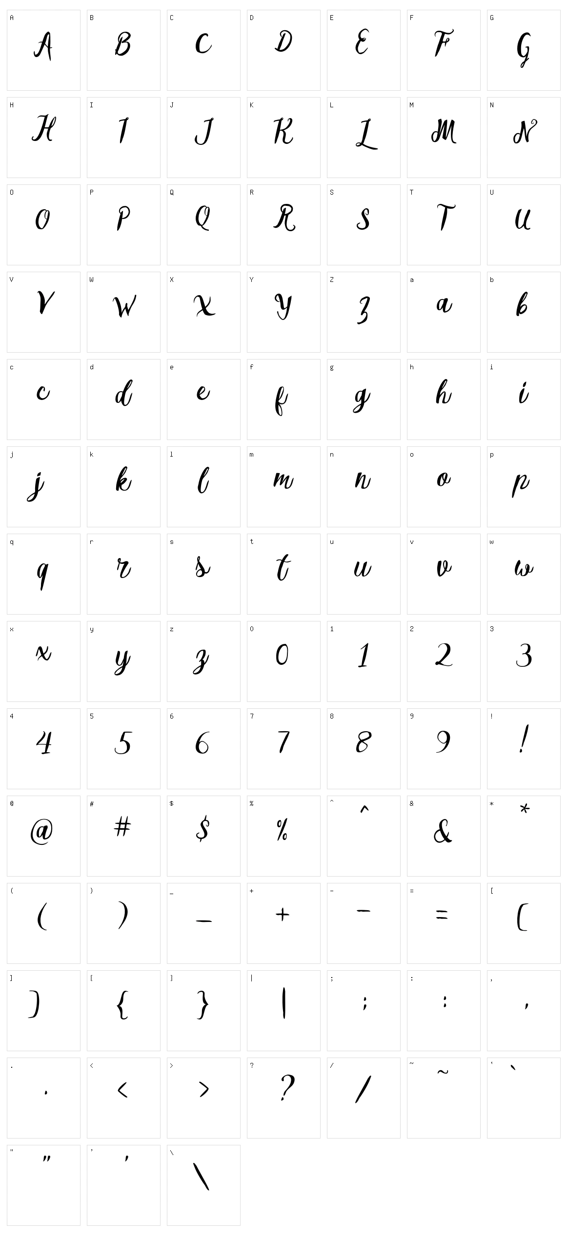 Melliana Script Character Set