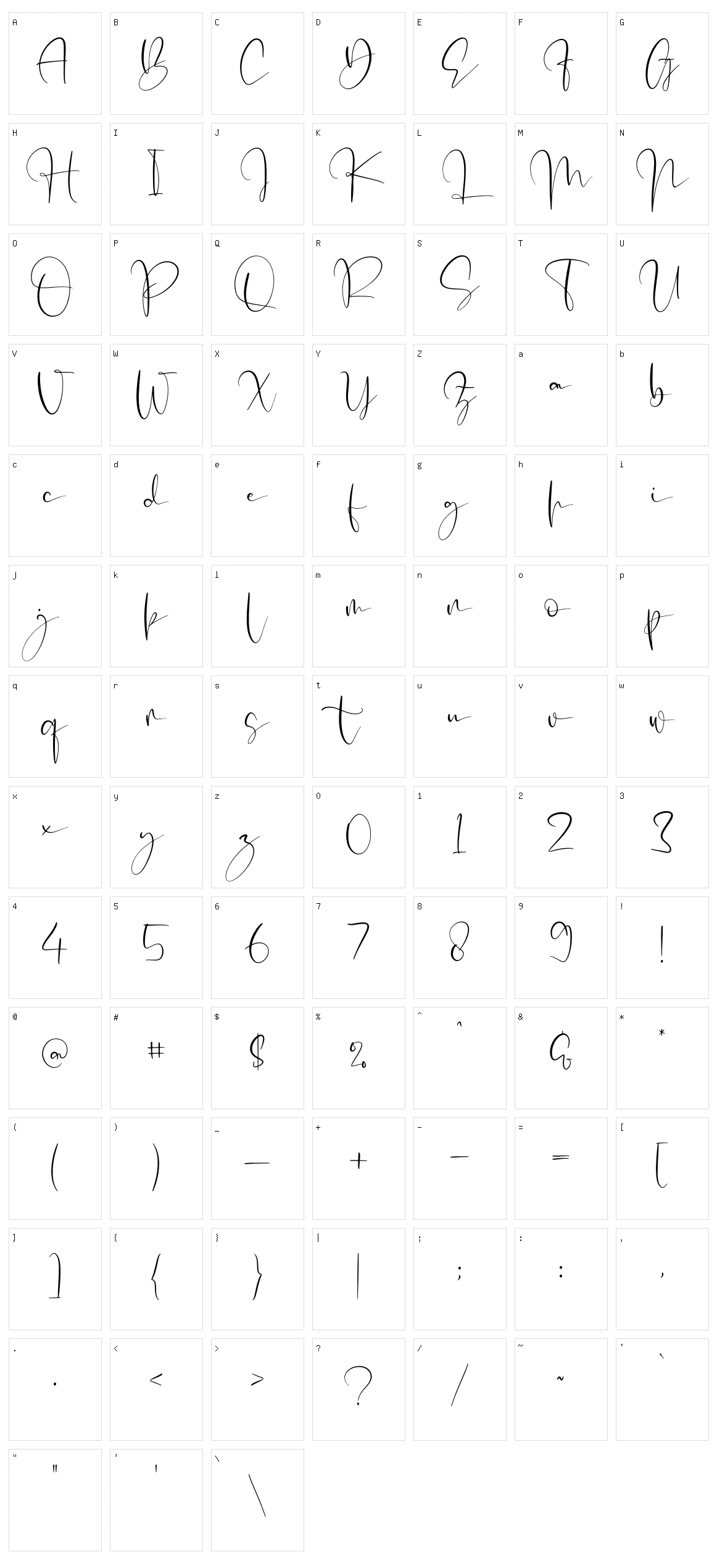 Mellyani Script Character Set