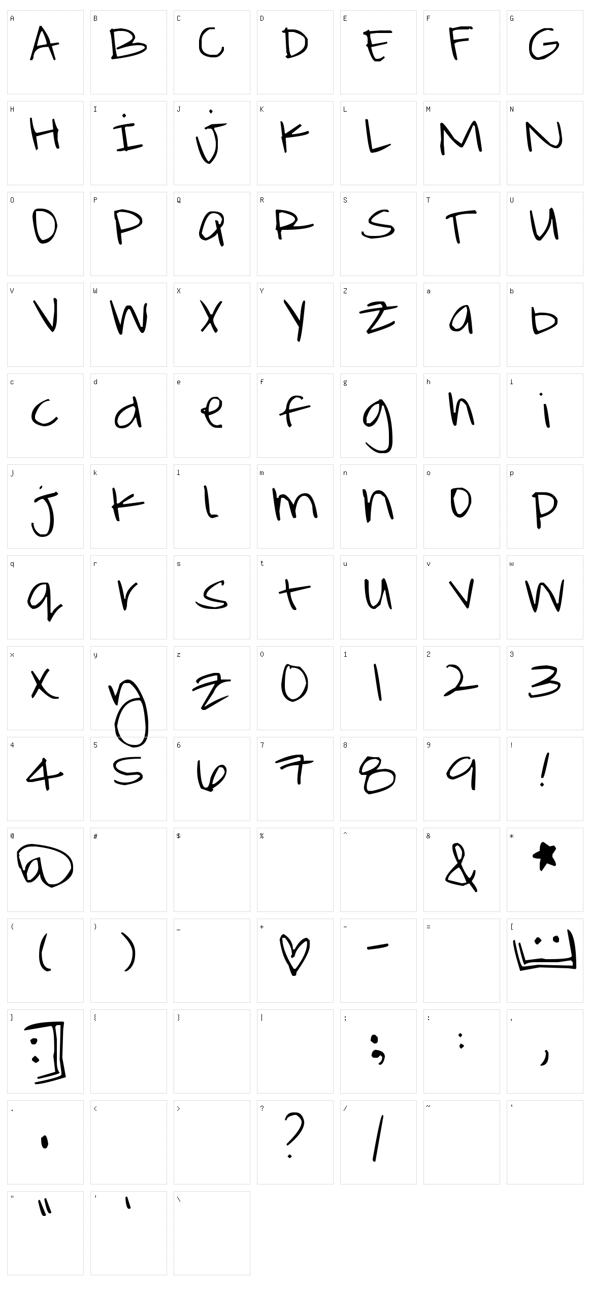 Mellyboo Font Character Set