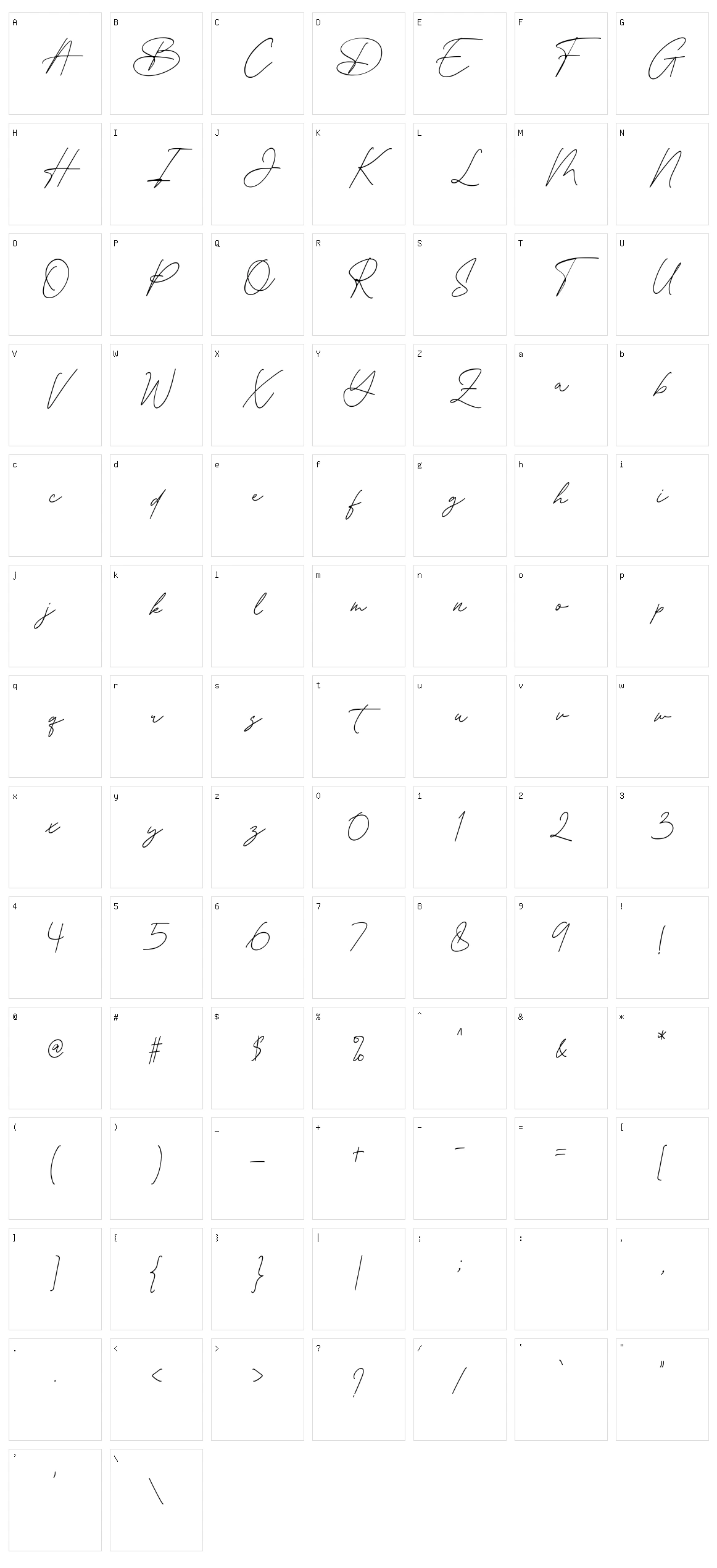Memorlyne Character Set