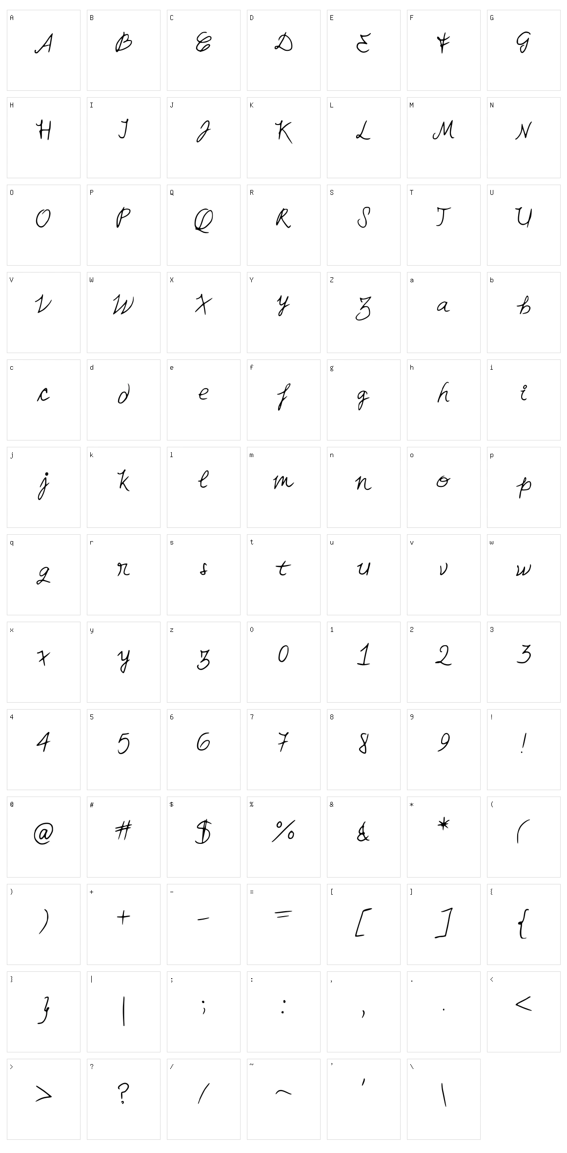 MiaHand Character Set